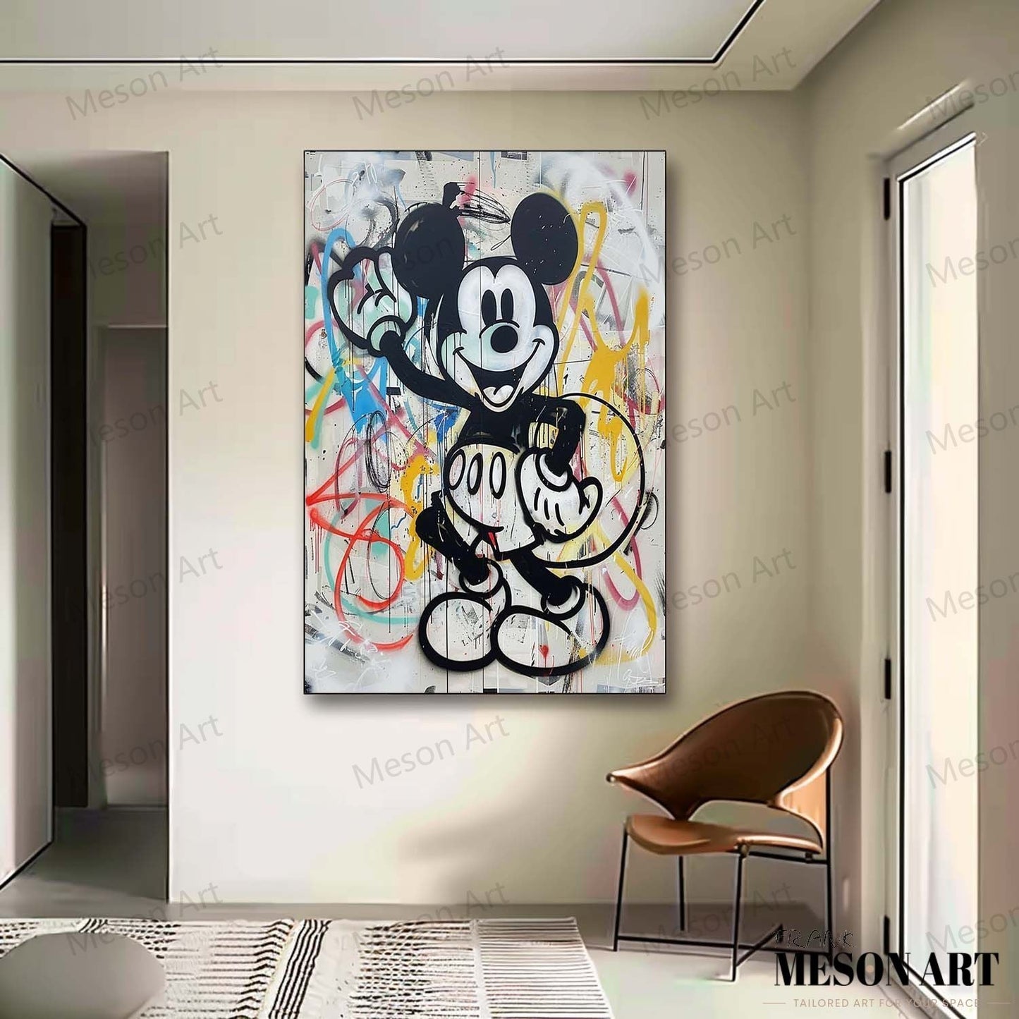 Colorful Pop Art Mickey Mouse on Canvas - Modern Abstract Oil Painting for Home Decor