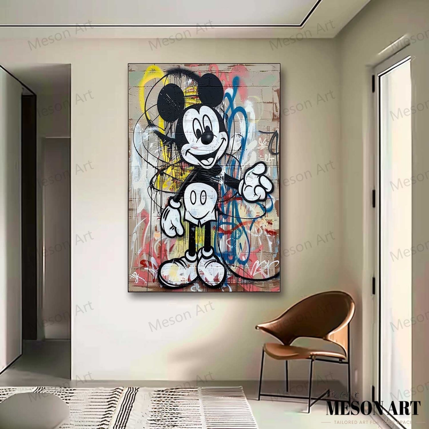 Colorful Mickey Mouse Abstract Graffiti Oil Painting for Modern Art Lovers