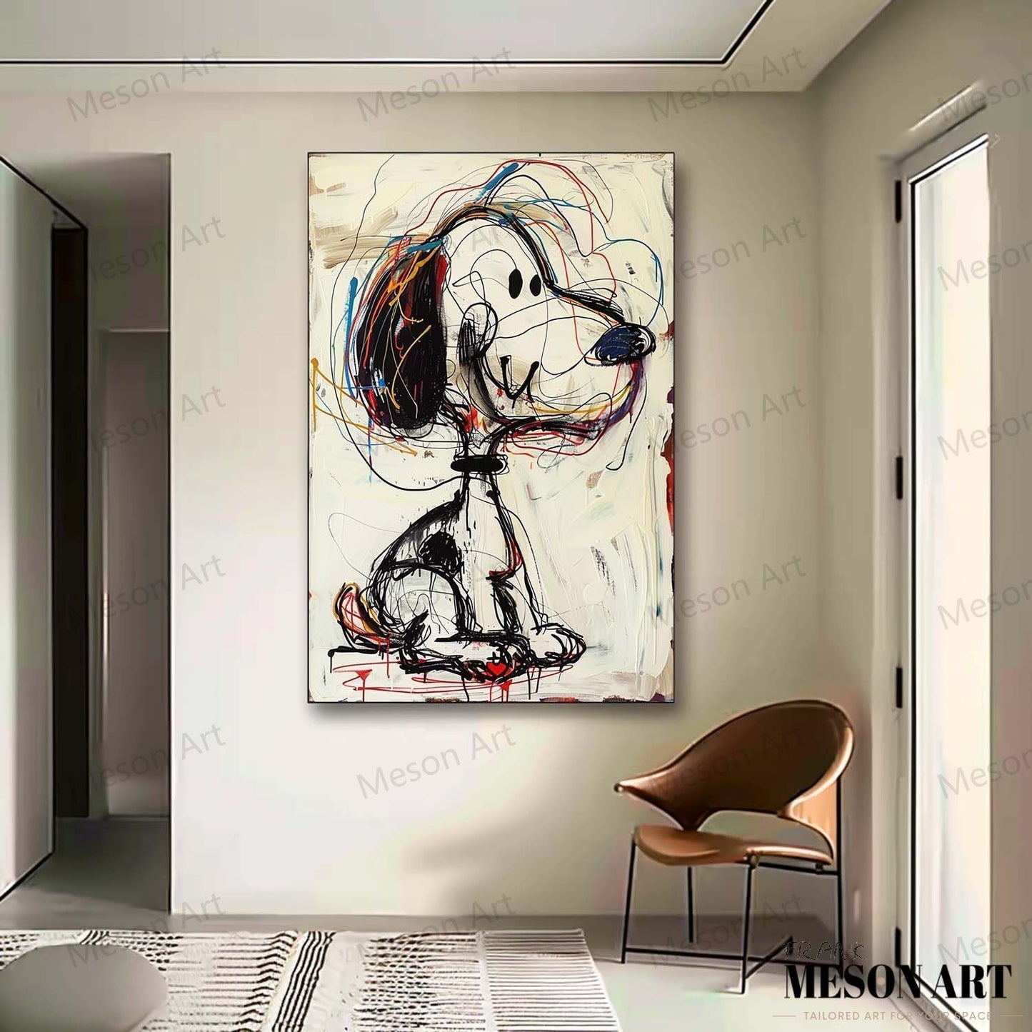 Colorful Abstract Dog Painting - Unique Graffiti Style Wall Art for Home Decor