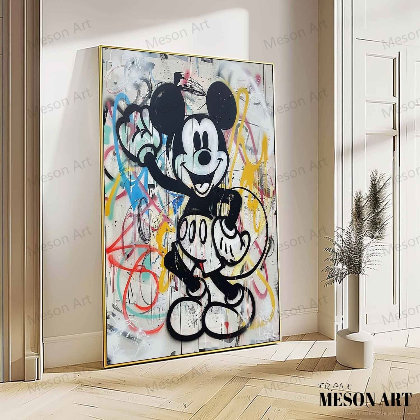 Colorful Pop Art Mickey Mouse on Canvas - Modern Abstract Oil Painting for Home Decor