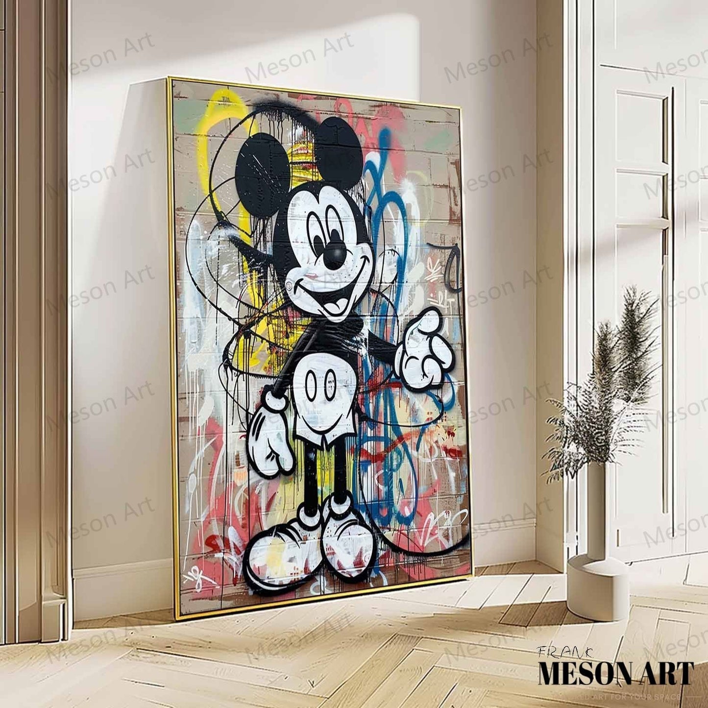 Colorful Mickey Mouse Abstract Graffiti Oil Painting for Modern Art Lovers