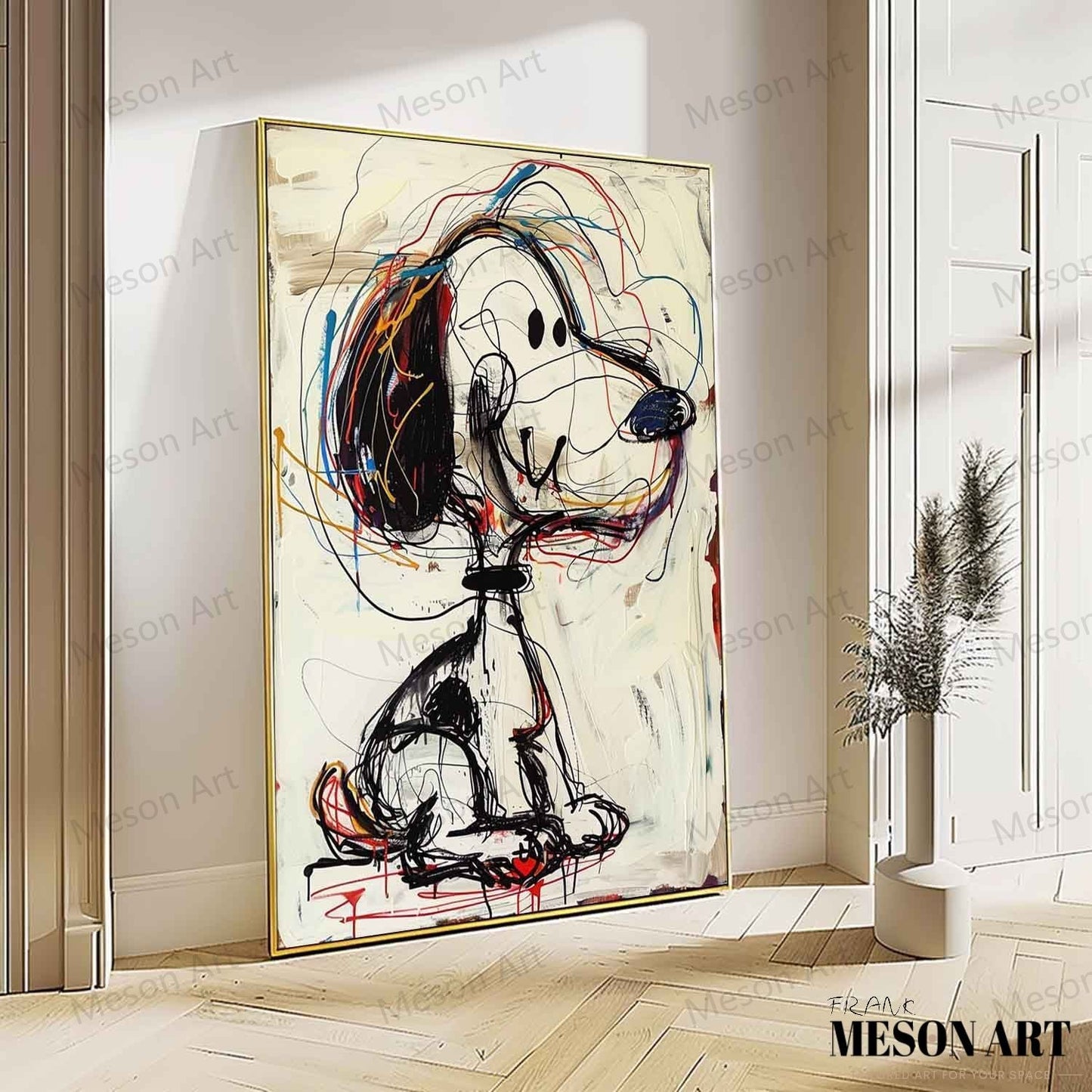 Colorful Abstract Dog Painting - Unique Graffiti Style Wall Art for Home Decor