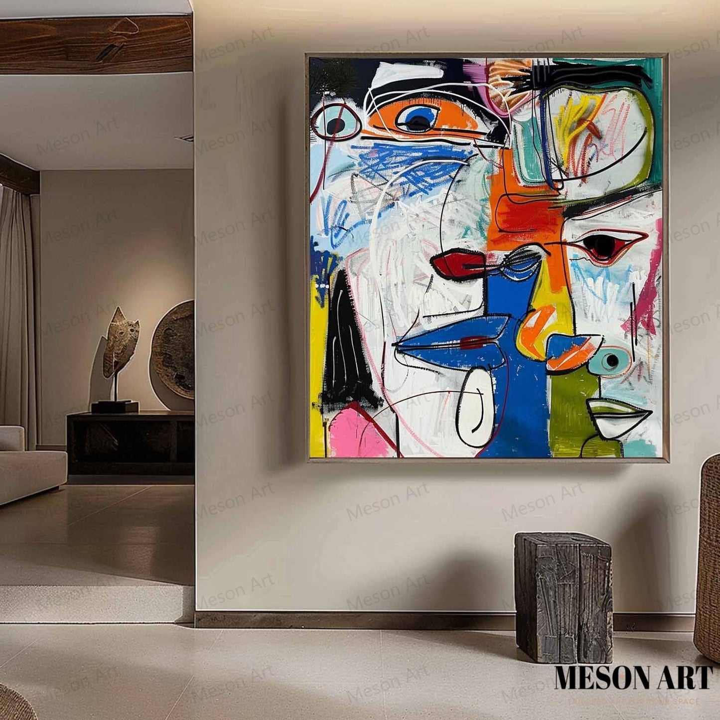 Colorful Abstract Faces Oil Painting for Modern Art Decor