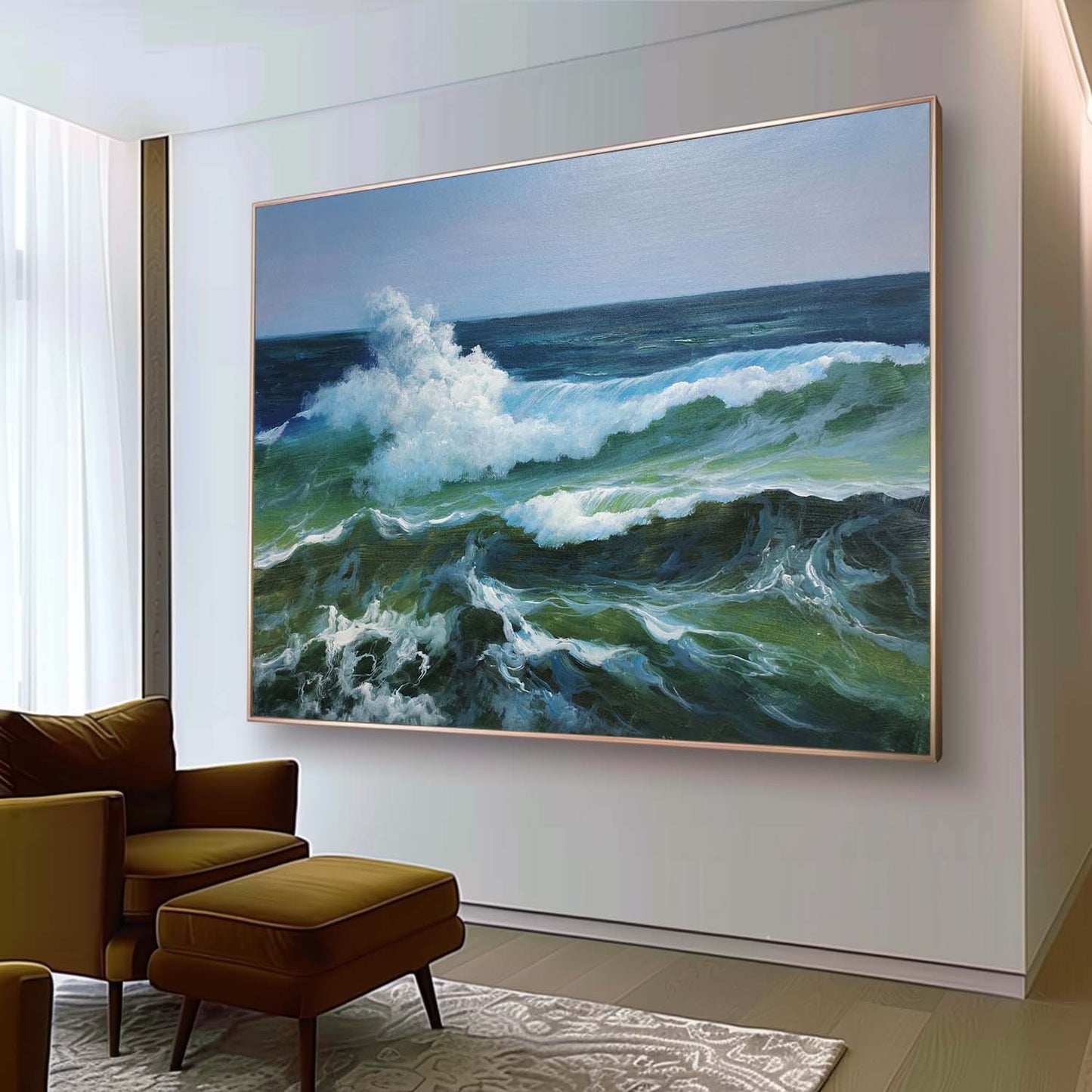 Vivid Ocean Waves: Hyperrealistic Oil Painting for Coastal Decor