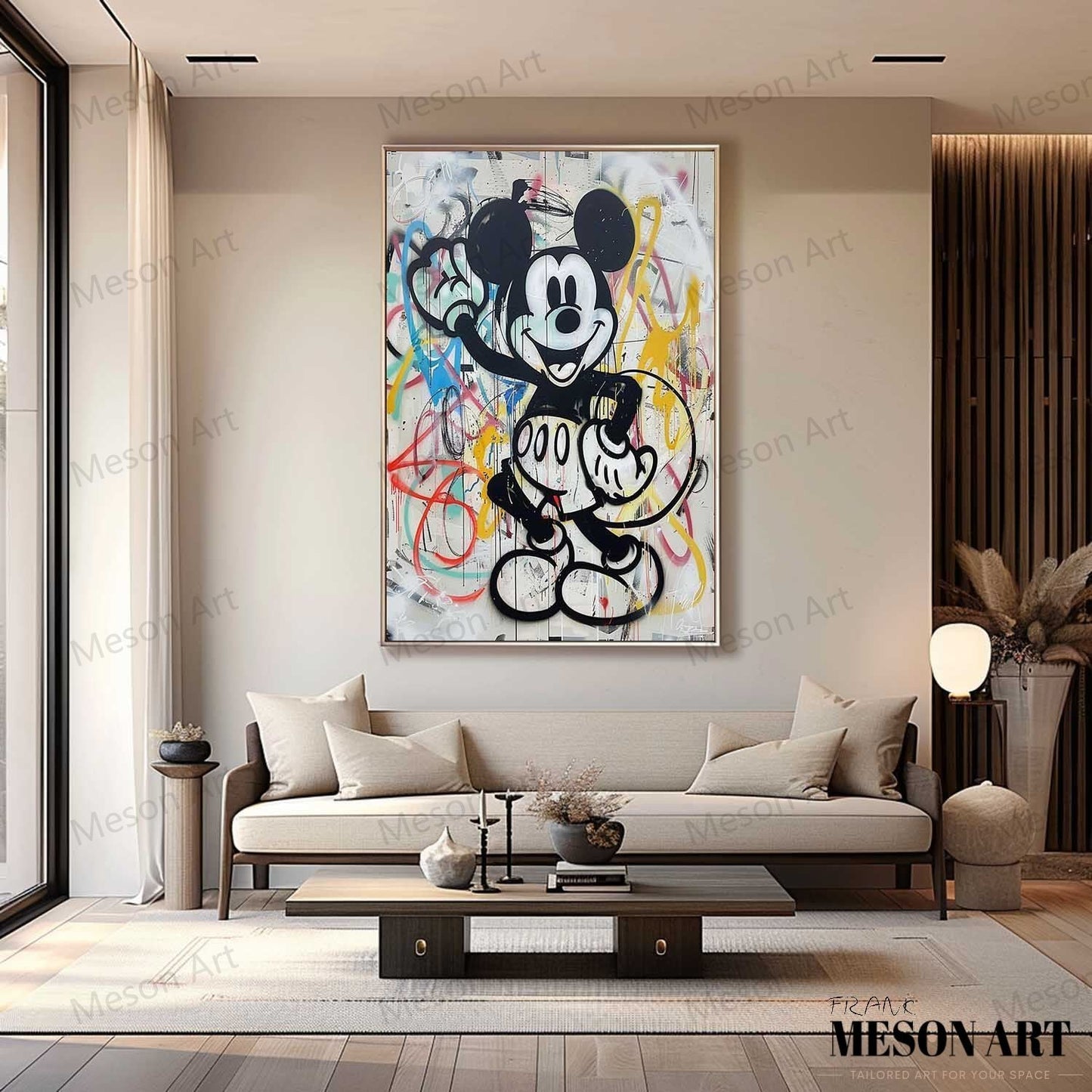 Colorful Pop Art Mickey Mouse on Canvas - Modern Abstract Oil Painting for Home Decor