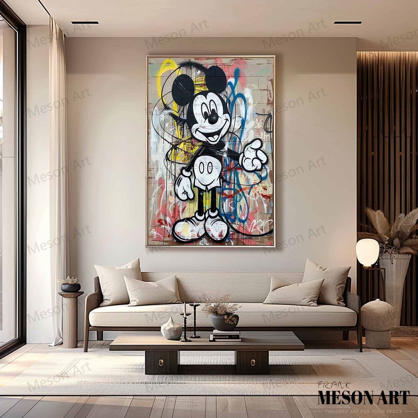 Colorful Mickey Mouse Abstract Graffiti Oil Painting for Modern Art Lovers