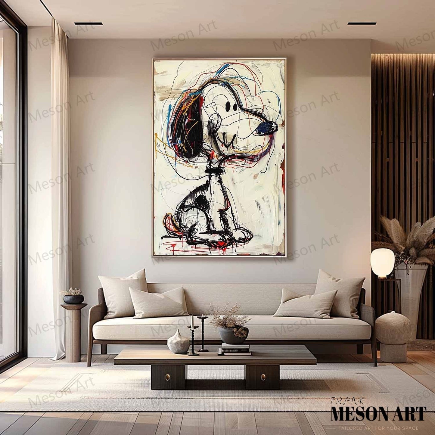 Colorful Abstract Dog Painting - Unique Graffiti Style Wall Art for Home Decor