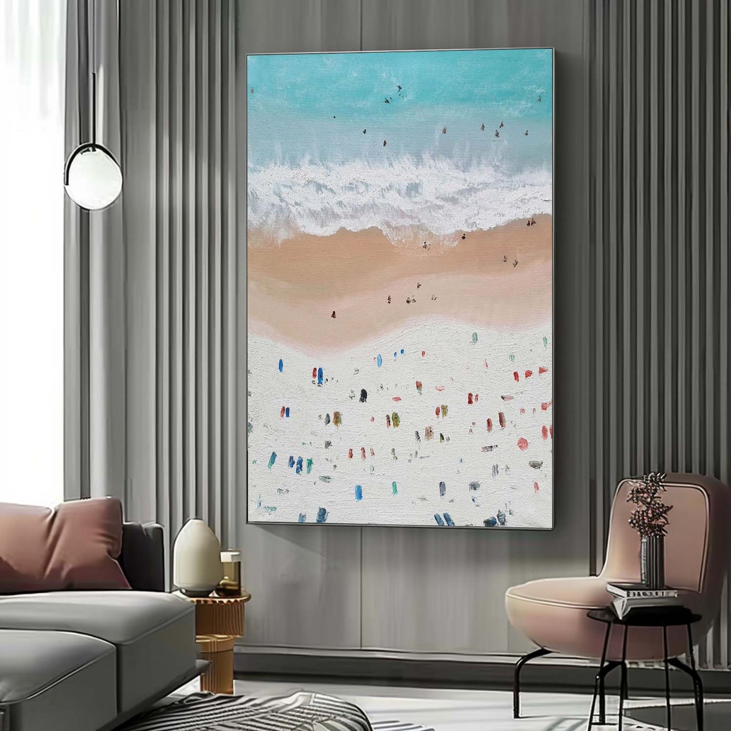 Coastal Serenity: Textured Oil Painting of Beach and Waves