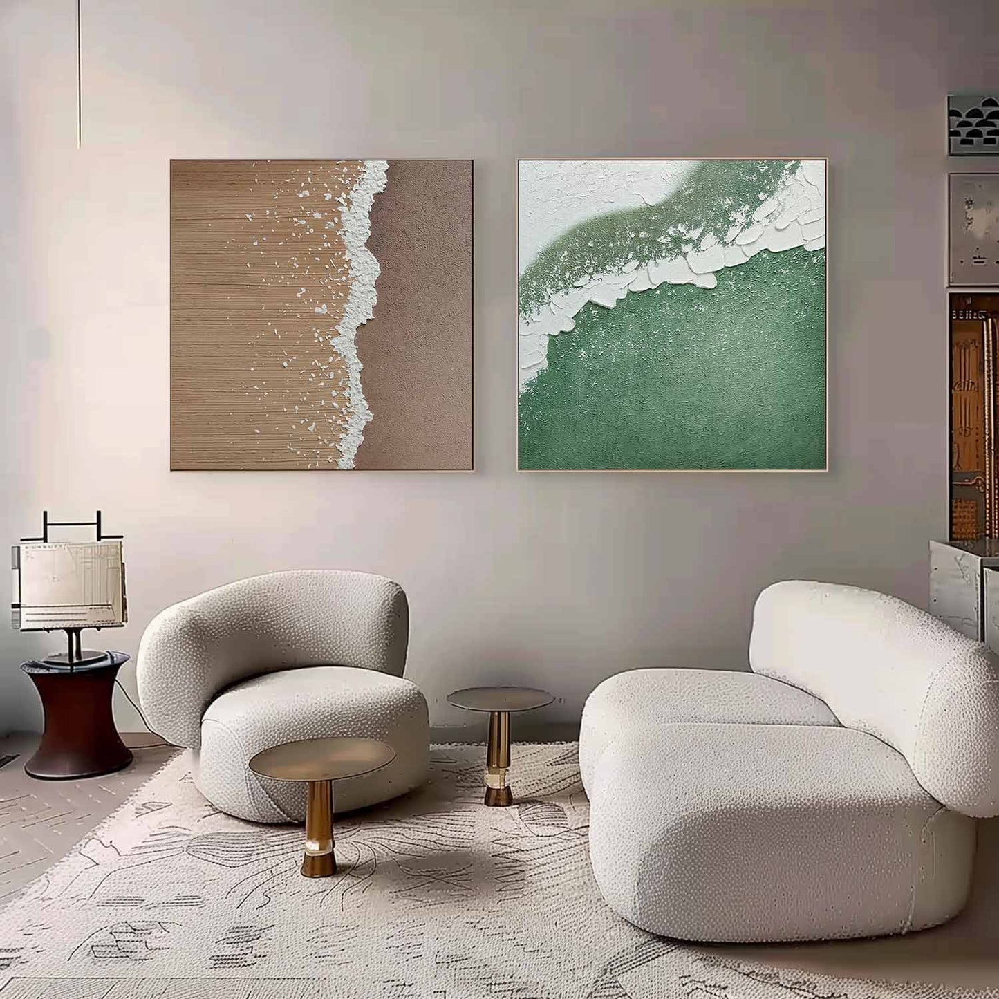 Serene Abstract Ocean-Inspired Oil Painting Pair for Modern Home Decor