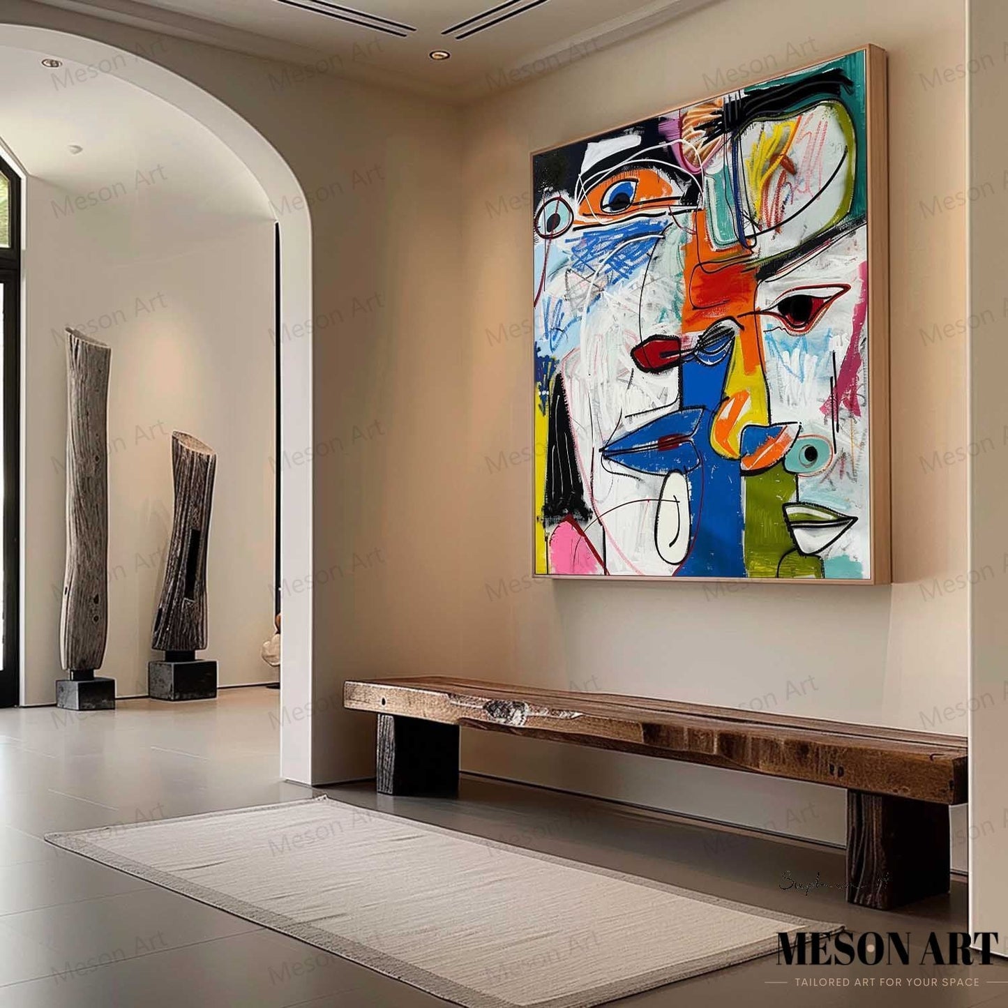 Colorful Abstract Faces Oil Painting for Modern Art Decor