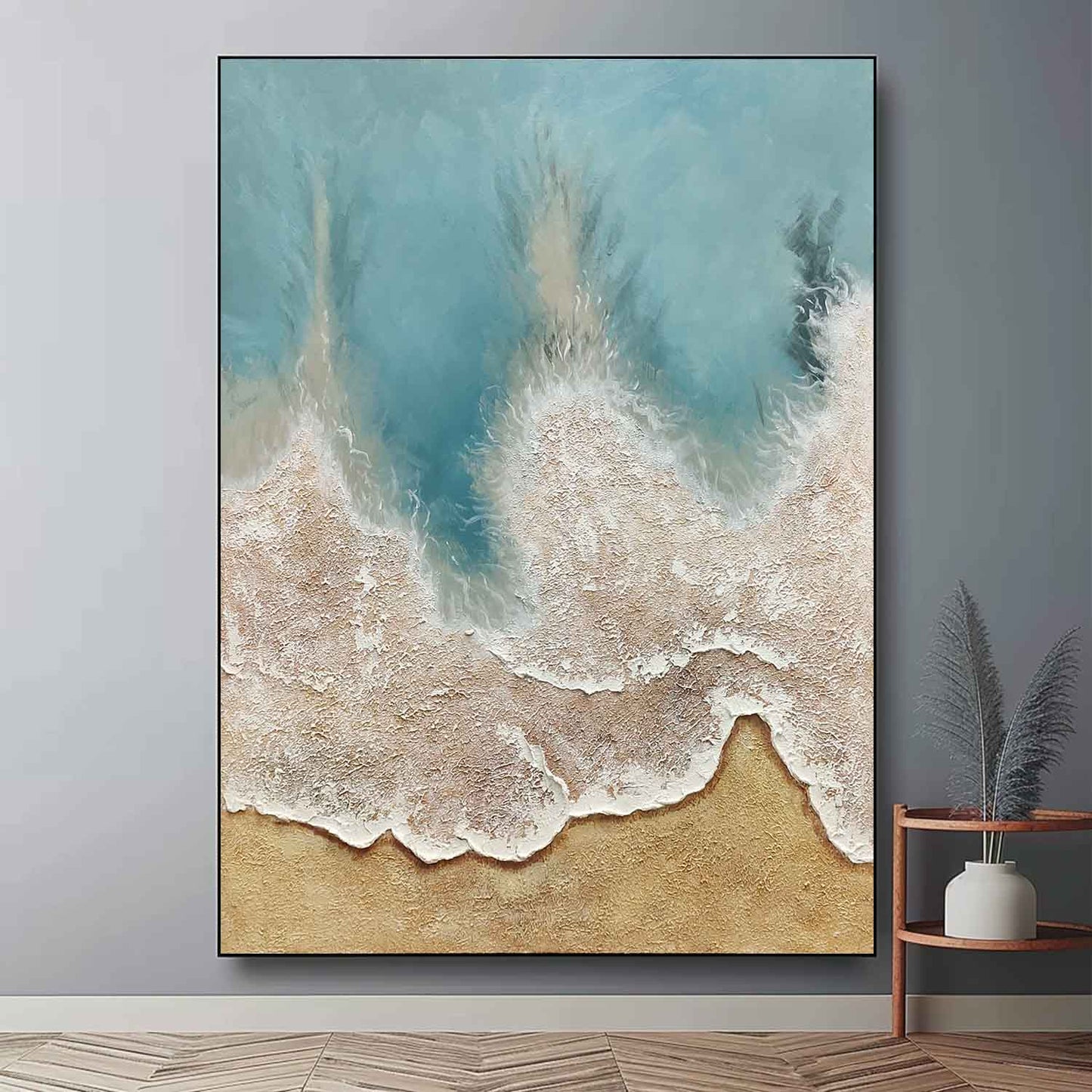 Coastal Serenity: Textured Ocean Waves Oil Painting for Home Decor