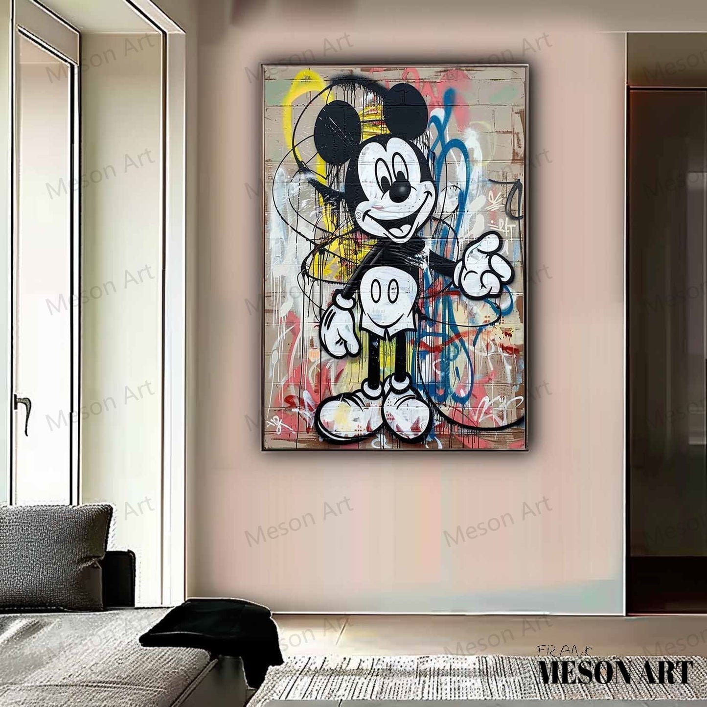 Colorful Mickey Mouse Abstract Graffiti Oil Painting for Modern Art Lovers