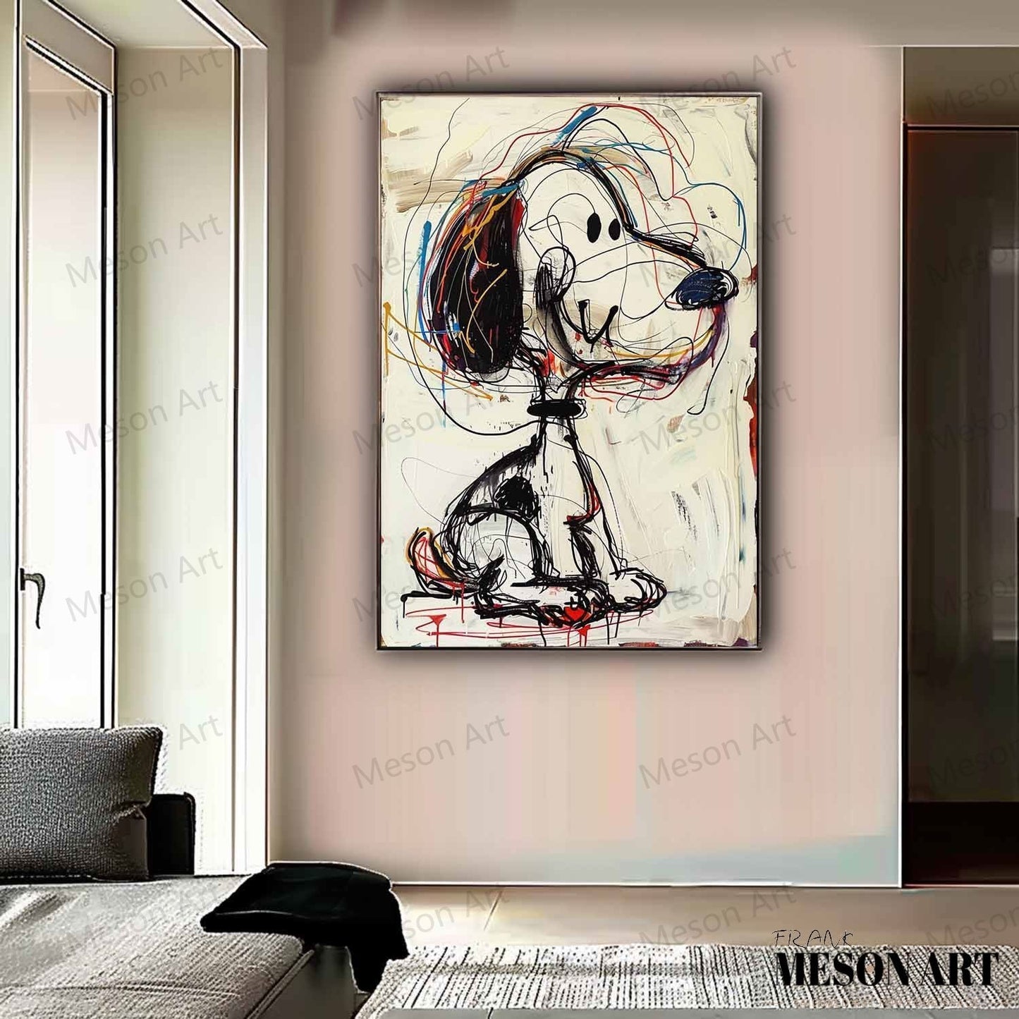 Colorful Abstract Dog Painting - Unique Graffiti Style Wall Art for Home Decor
