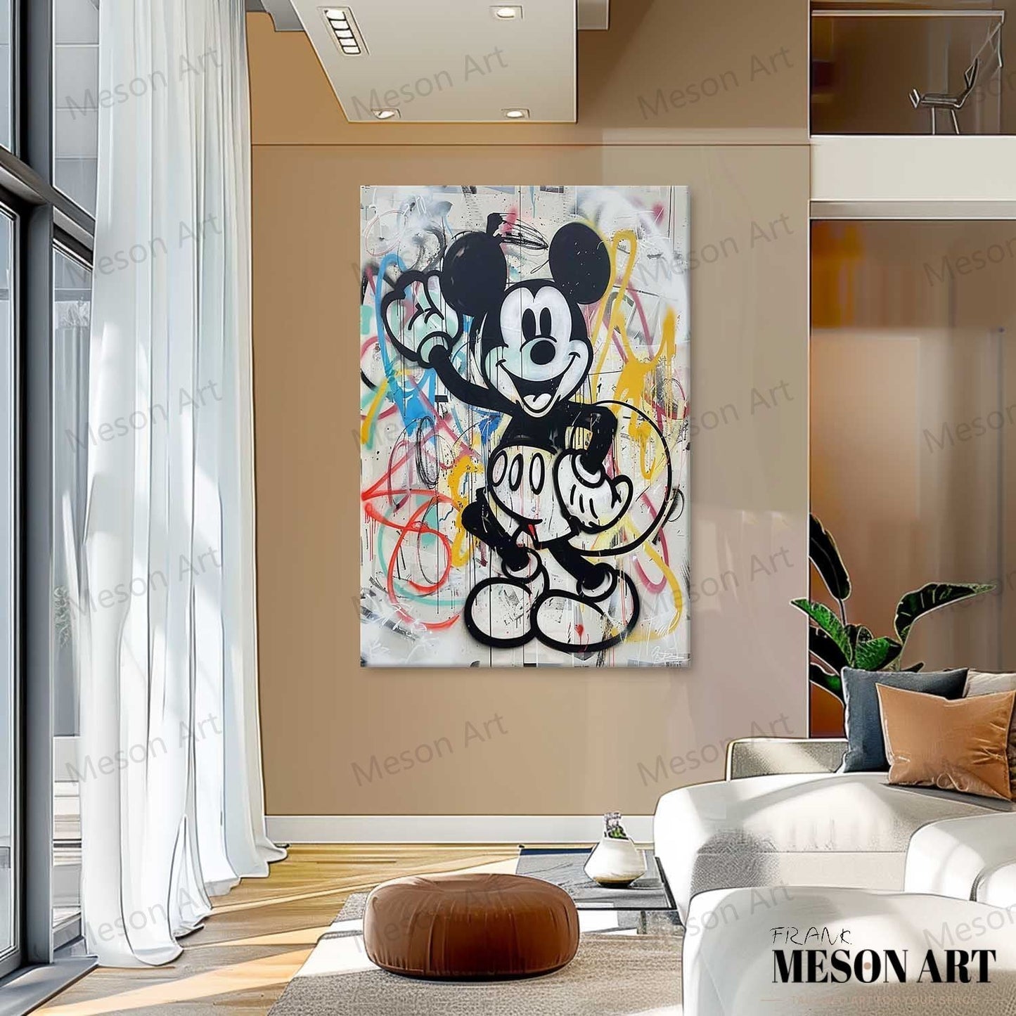 Colorful Pop Art Mickey Mouse on Canvas - Modern Abstract Oil Painting for Home Decor