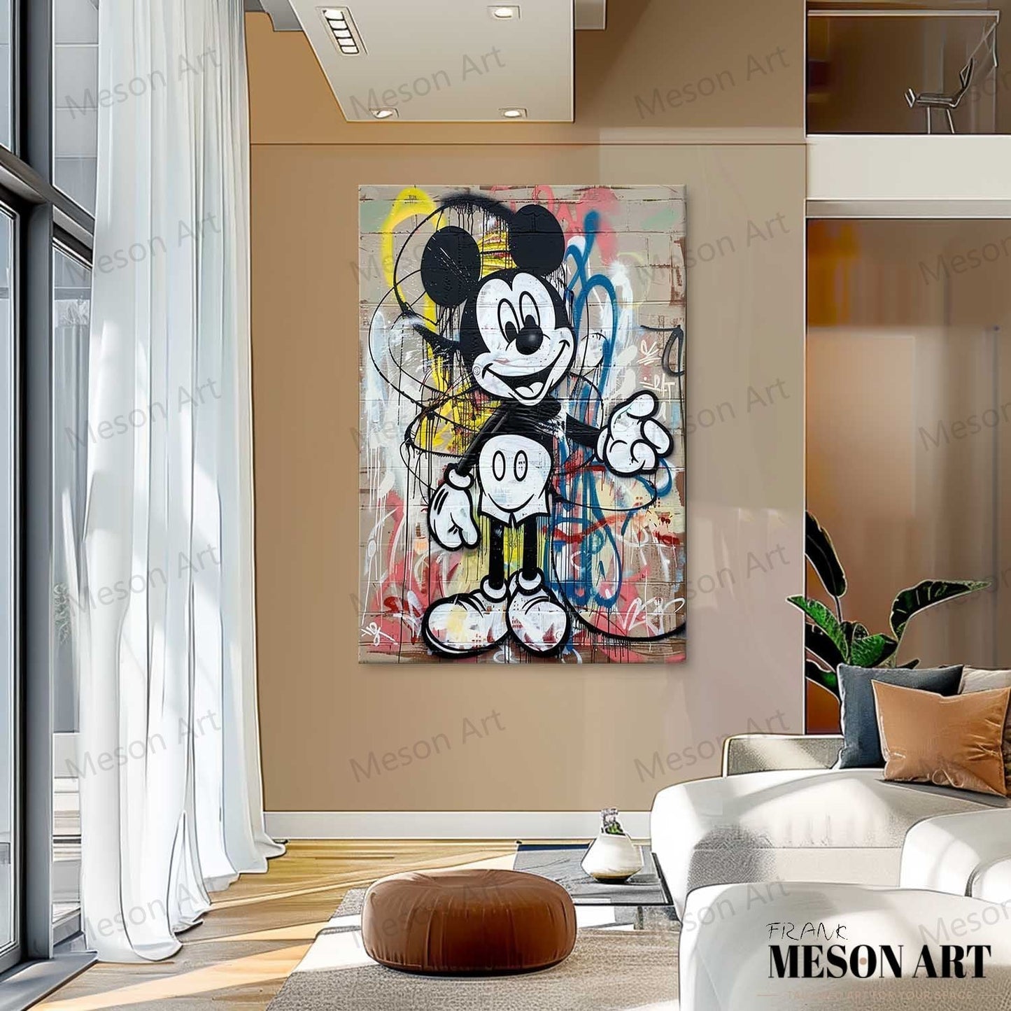 Colorful Mickey Mouse Abstract Graffiti Oil Painting for Modern Art Lovers