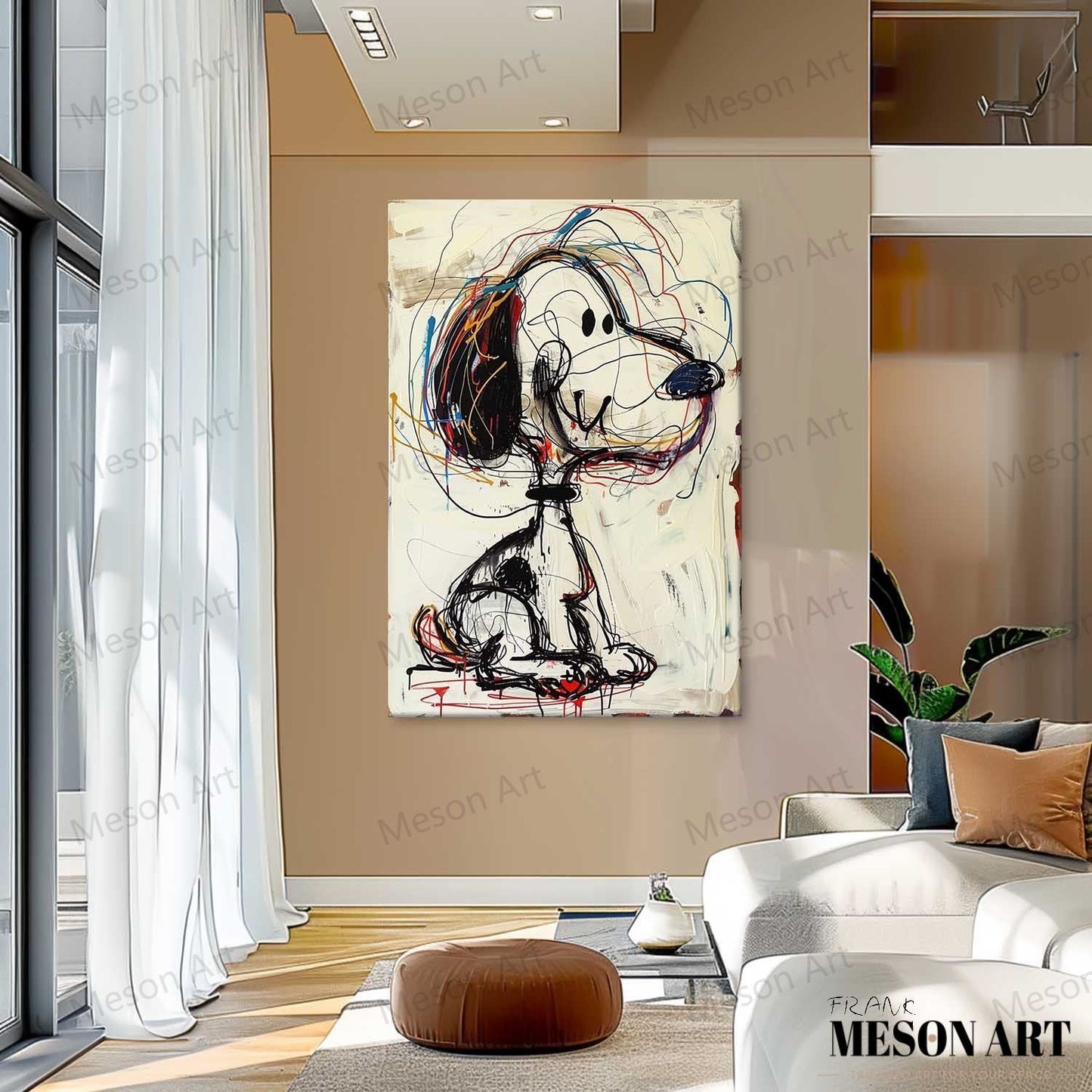 Colorful Abstract Dog Painting - Unique Graffiti Style Wall Art for Home Decor