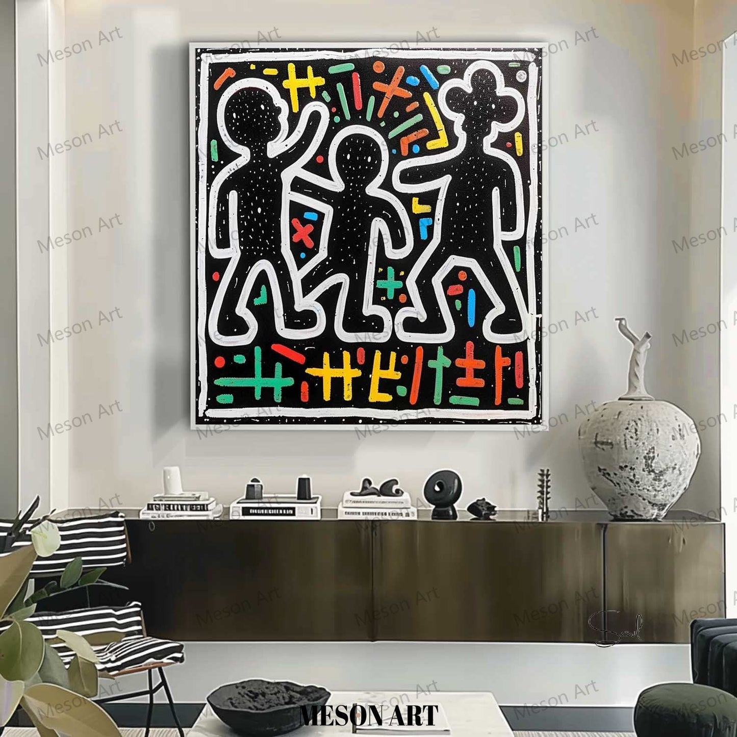 Colorful Abstract Figures in Modern Graffiti Style Oil Painting