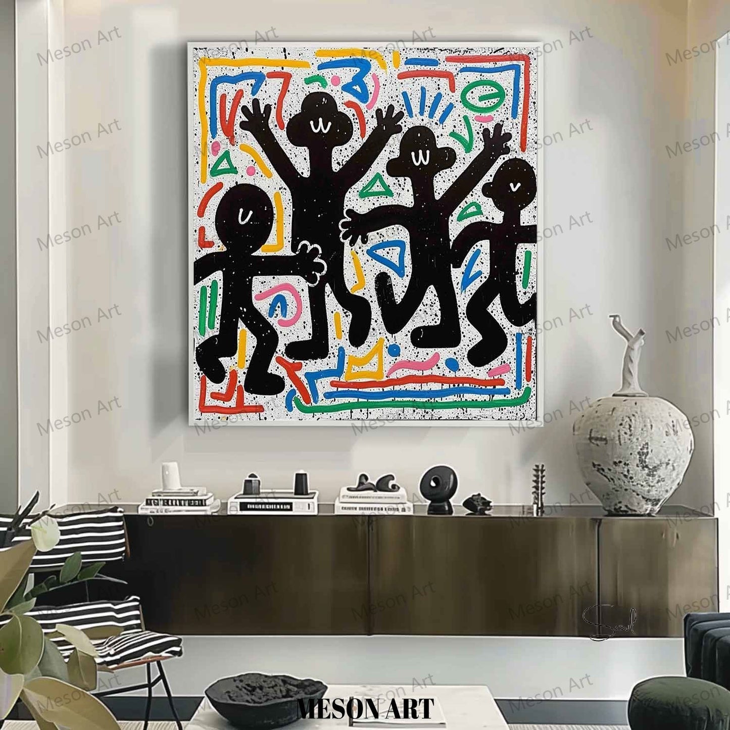 Colorful Abstract Expressionism: Vibrant Graffiti-Inspired Oil Painting for Modern Decor