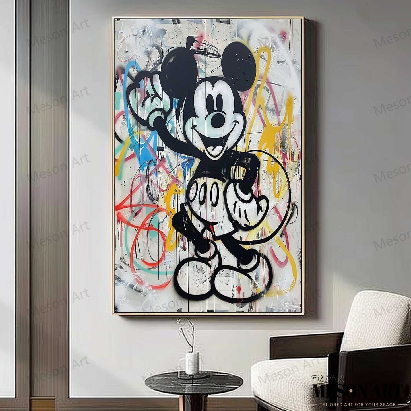 Colorful Pop Art Mickey Mouse on Canvas - Modern Abstract Oil Painting for Home Decor