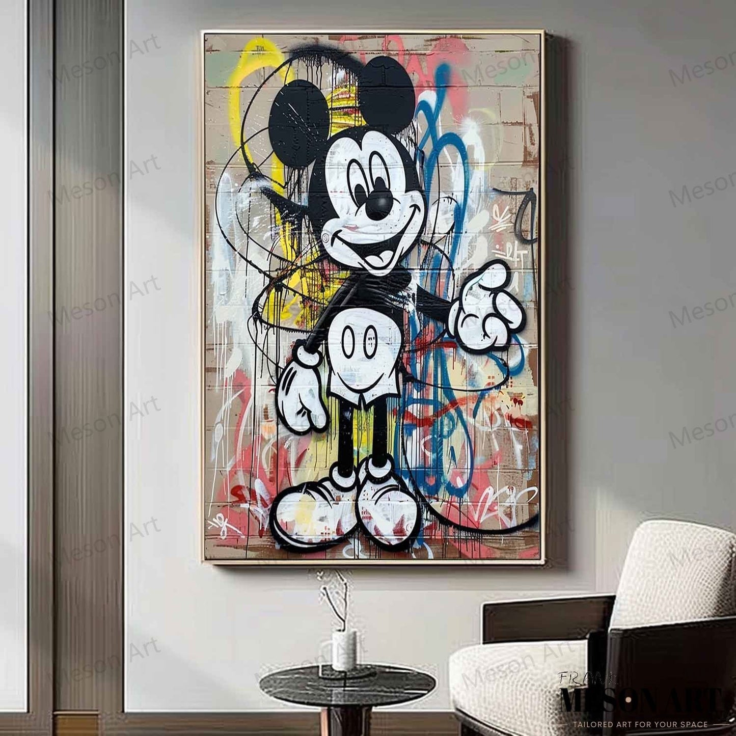 Colorful Mickey Mouse Abstract Graffiti Oil Painting for Modern Art Lovers