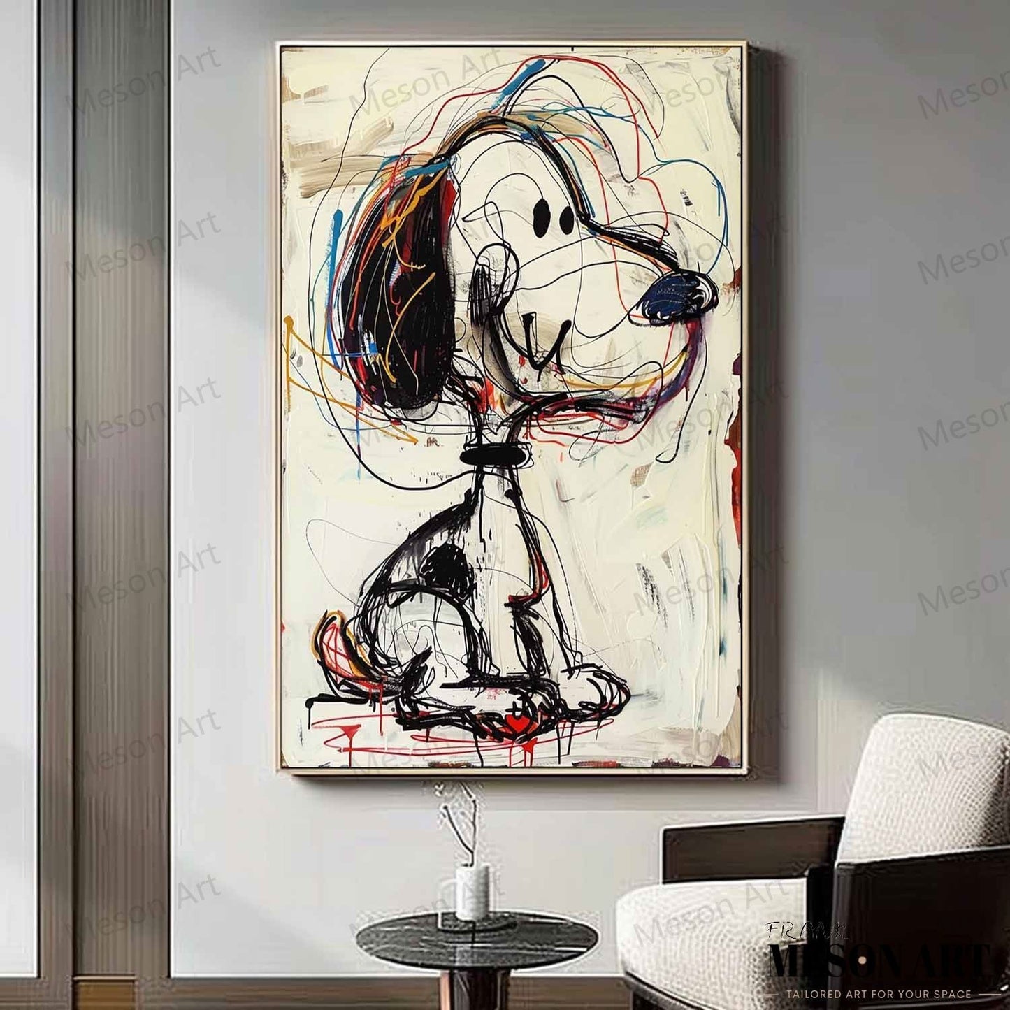 Colorful Abstract Dog Painting - Unique Graffiti Style Wall Art for Home Decor