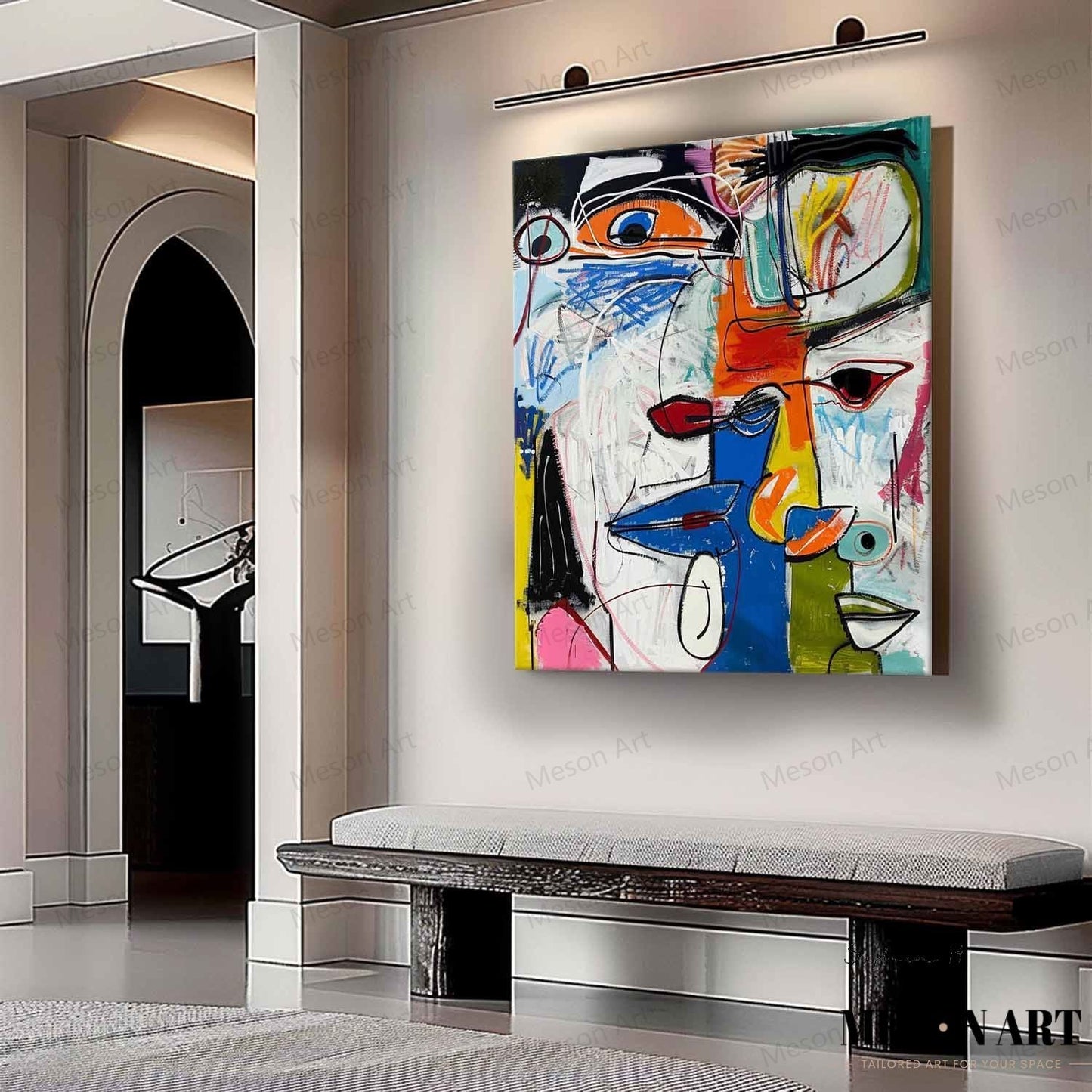 Colorful Abstract Faces Oil Painting for Modern Art Decor
