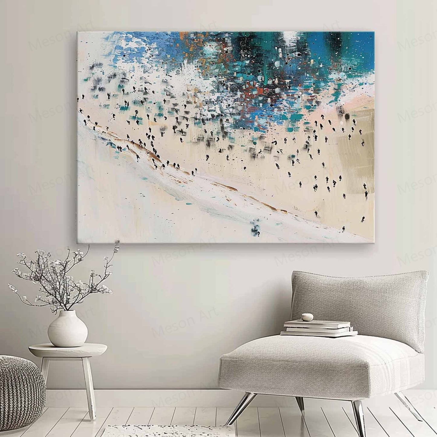 Abstract Coastal Landscape Oil Painting for Modern Home Decor