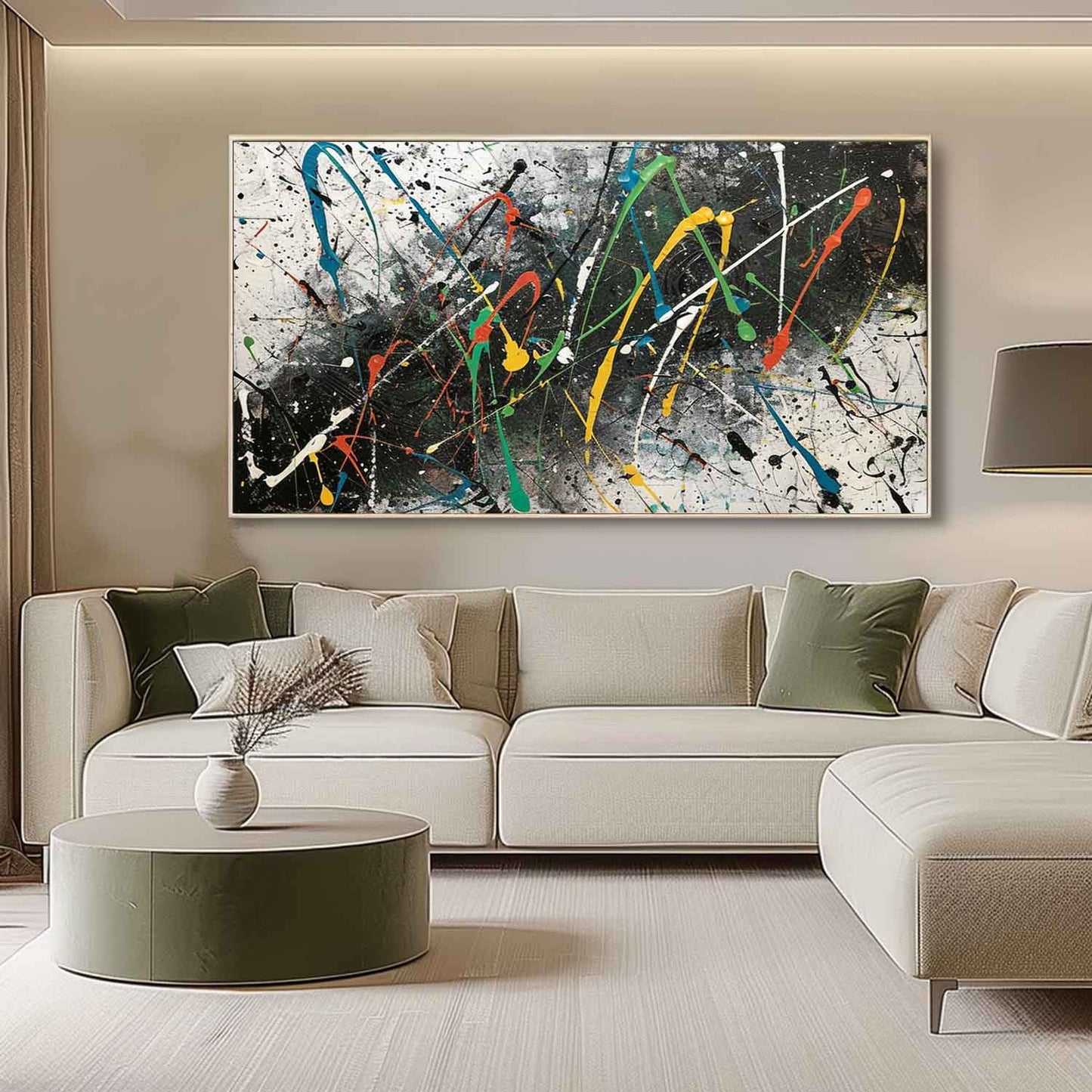 Colorful Abstract Expressionist Oil Painting for Modern Home Decor