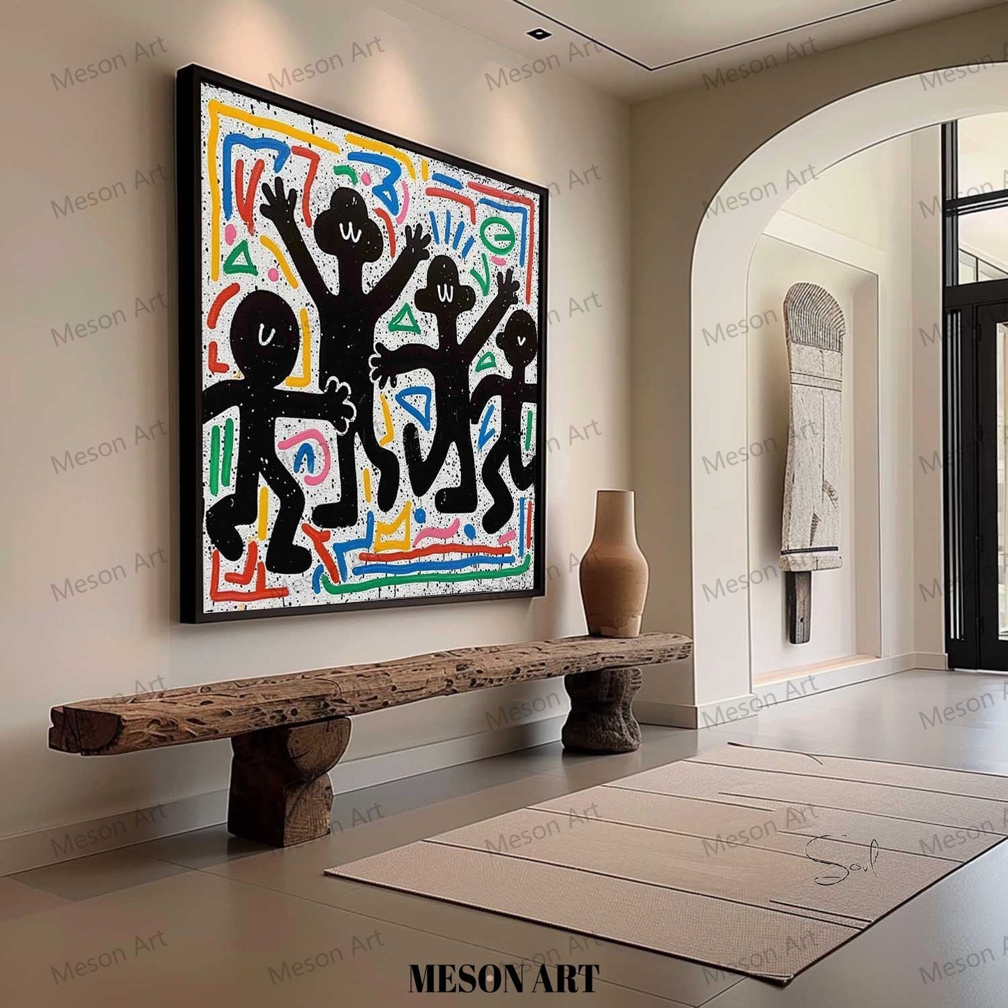 Colorful Abstract Expressionism: Vibrant Graffiti-Inspired Oil Painting for Modern Decor