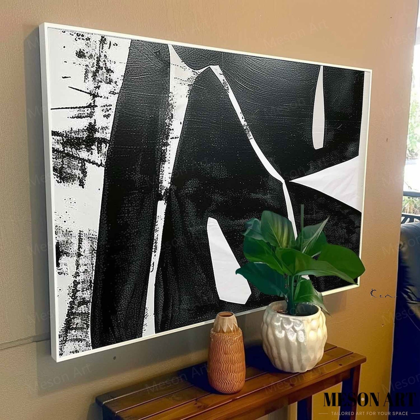 Modern Black and White Minimalist Oil Painting for Contemporary Spaces