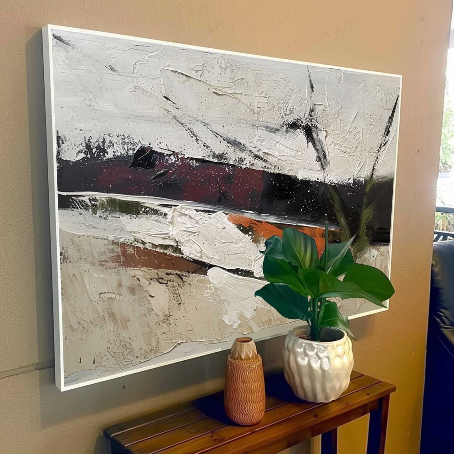 Abstract Wabi-Sabi Landscape Oil Painting for Modern Home Decor