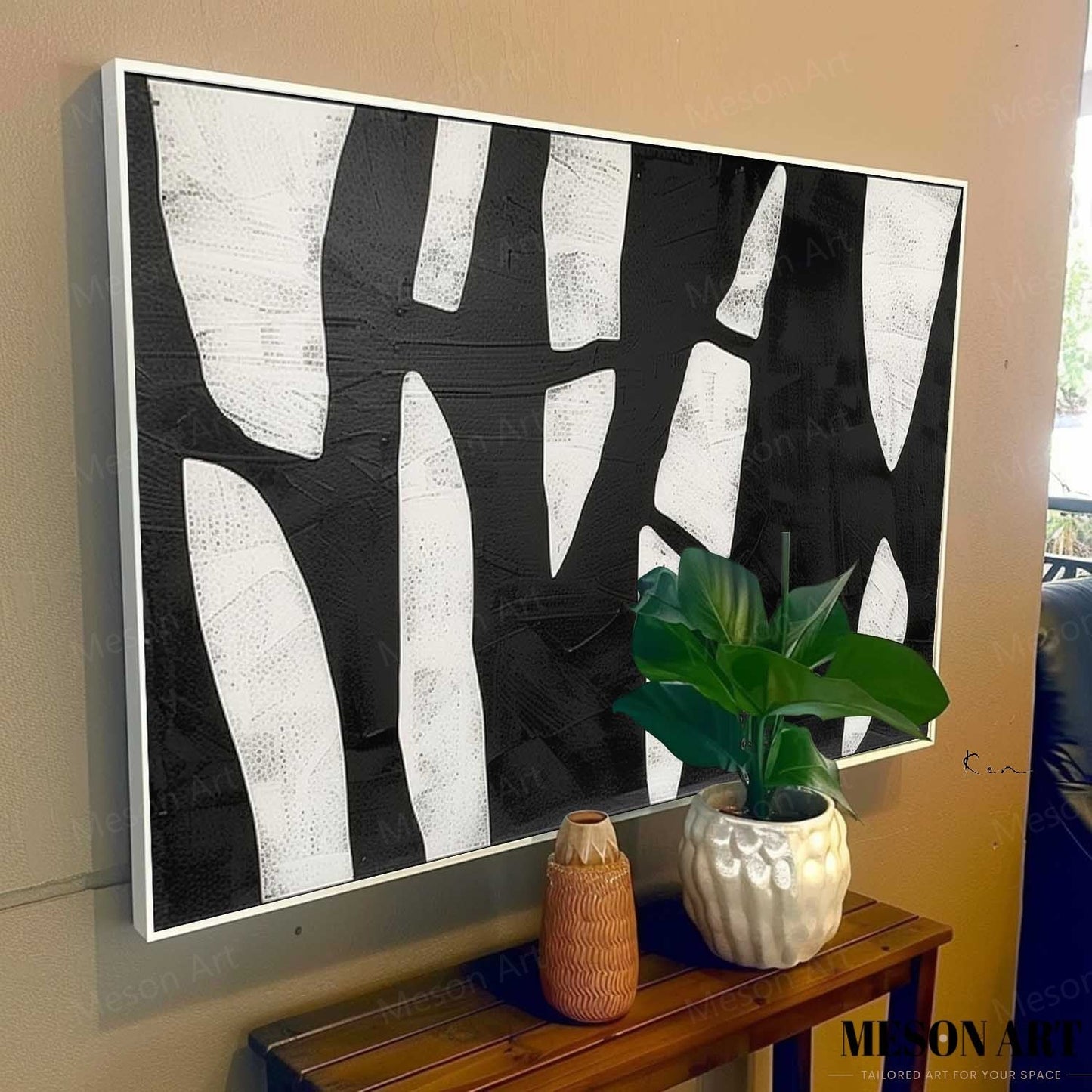 Black and White Contemporary Minimalist Oil Painting for Modern Home Decor