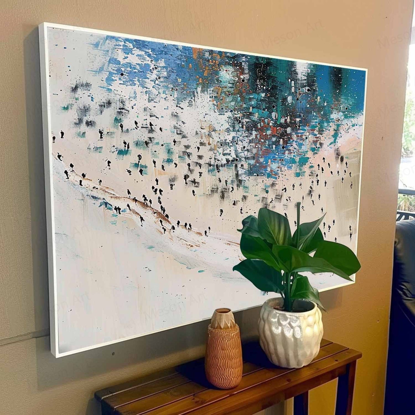 Abstract Coastal Landscape Oil Painting for Modern Home Decor