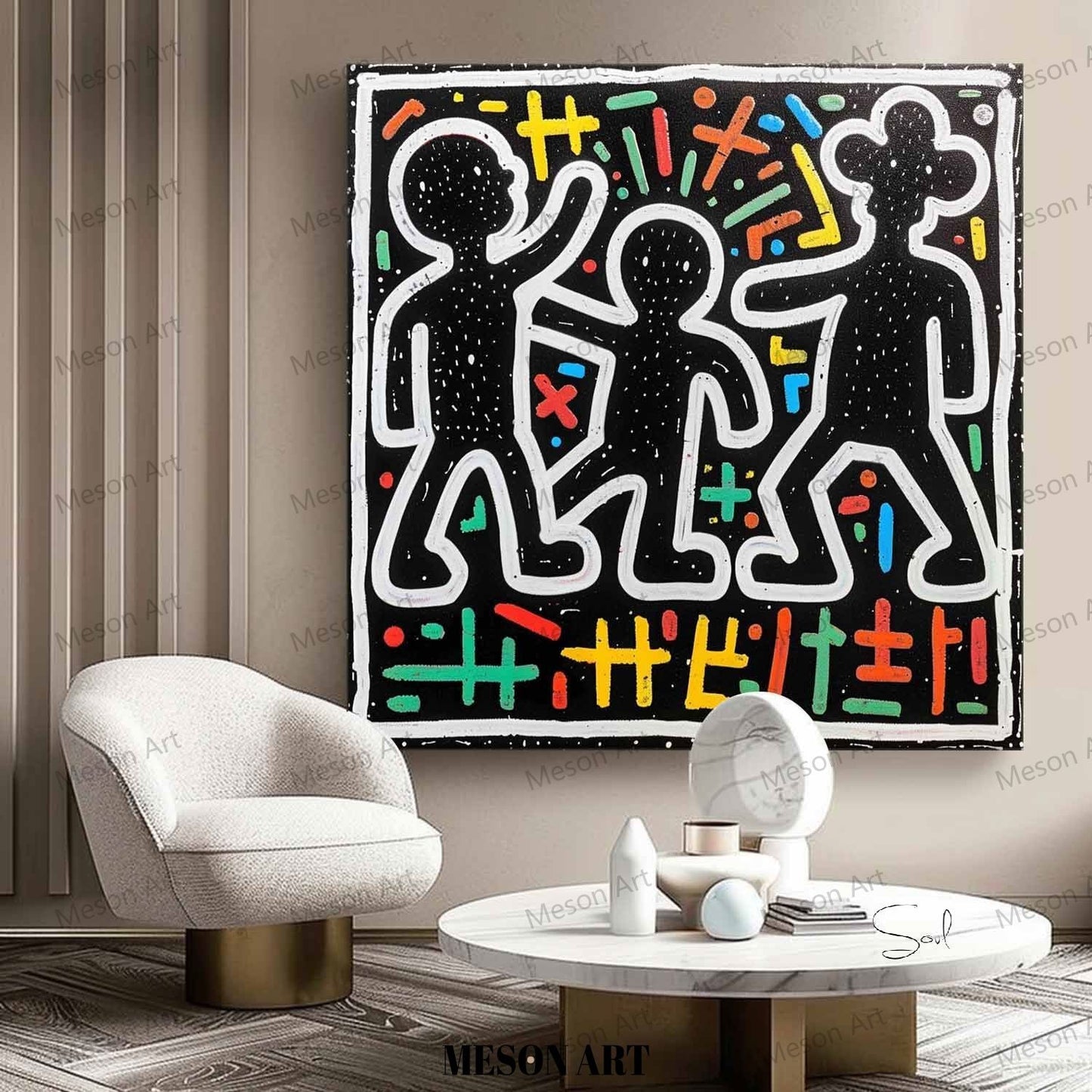 Colorful Abstract Figures in Modern Graffiti Style Oil Painting