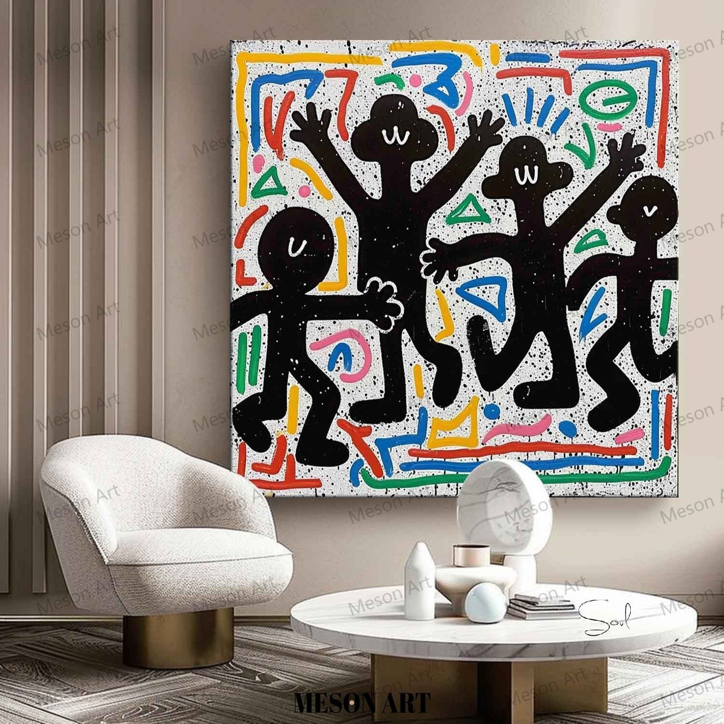Colorful Abstract Expressionism: Vibrant Graffiti-Inspired Oil Painting for Modern Decor