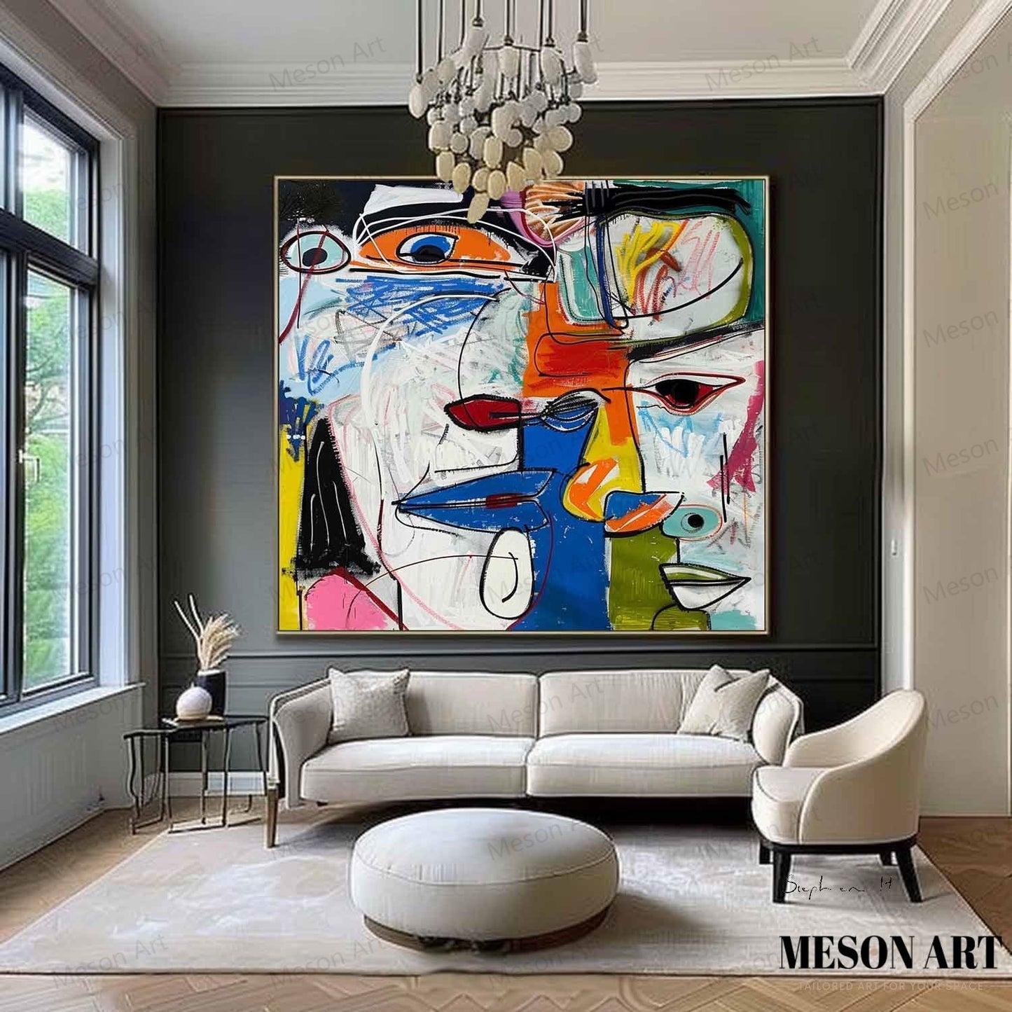 Colorful Abstract Faces Oil Painting for Modern Art Decor