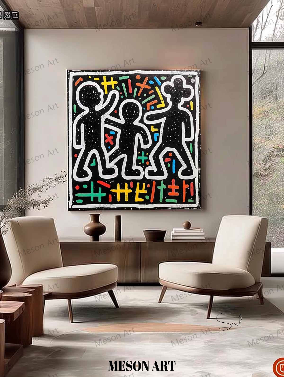 Colorful Abstract Figures in Modern Graffiti Style Oil Painting