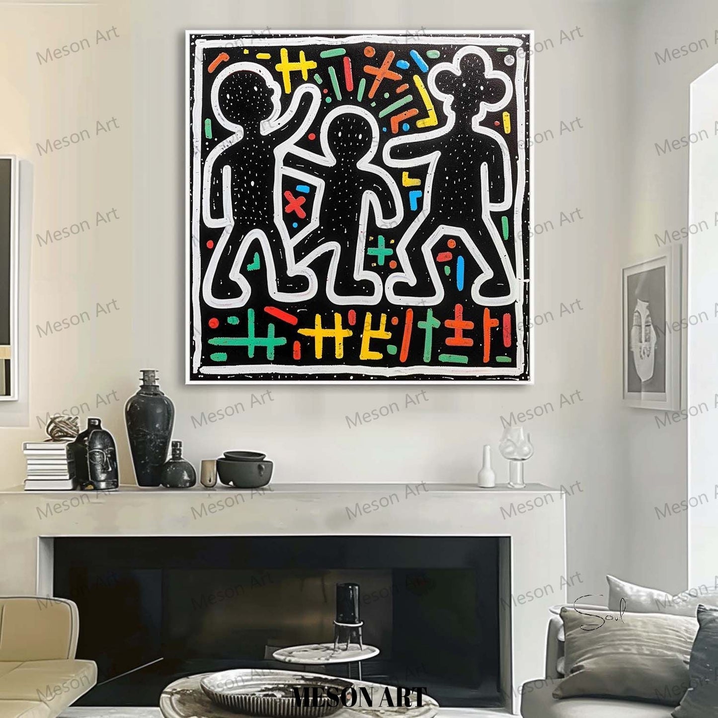 Colorful Abstract Figures in Modern Graffiti Style Oil Painting