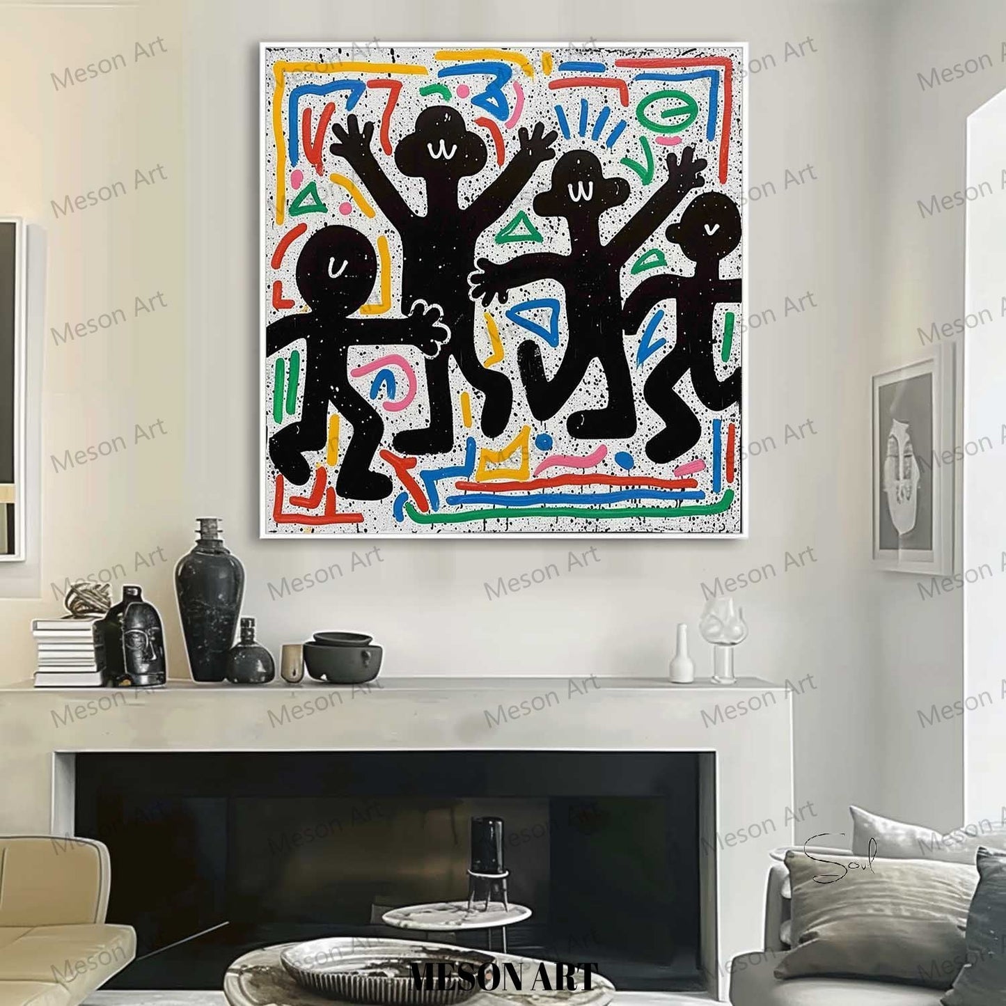 Colorful Abstract Expressionism: Vibrant Graffiti-Inspired Oil Painting for Modern Decor
