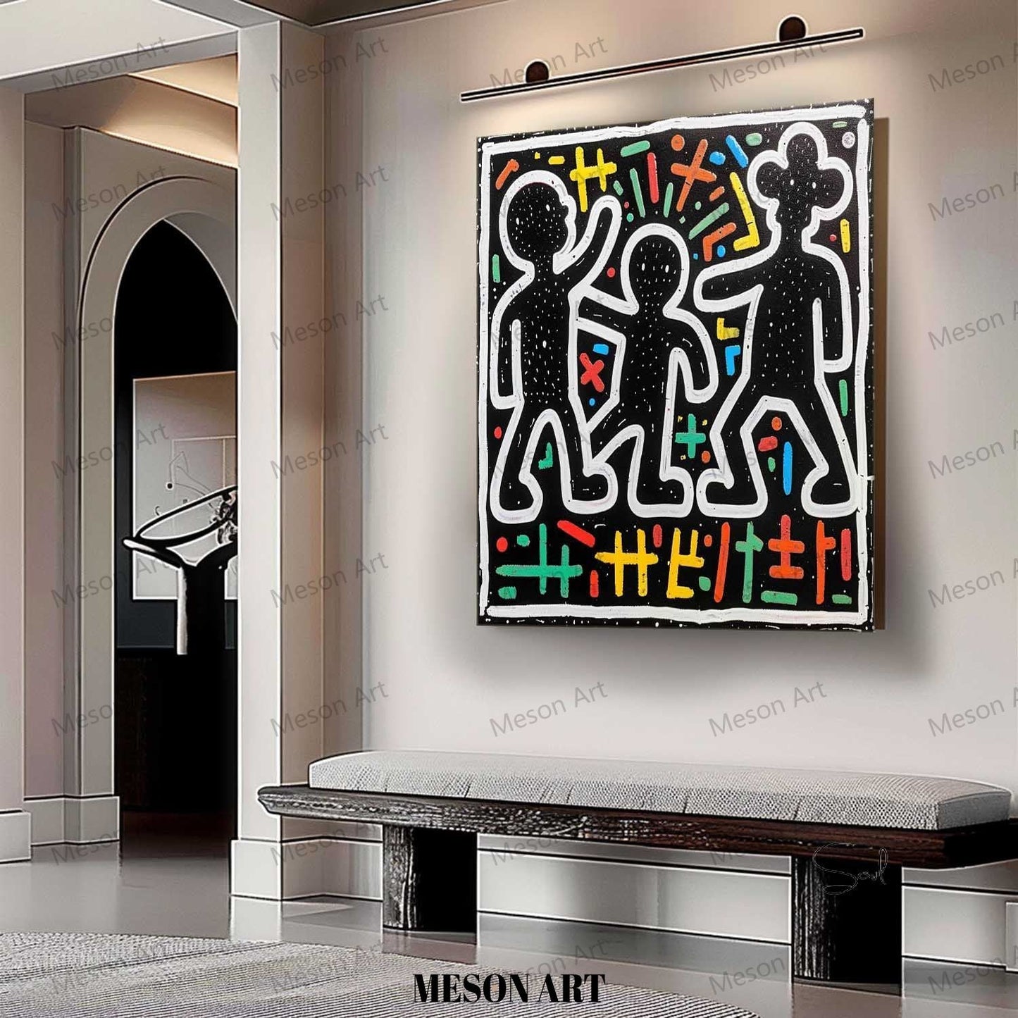 Colorful Abstract Figures in Modern Graffiti Style Oil Painting