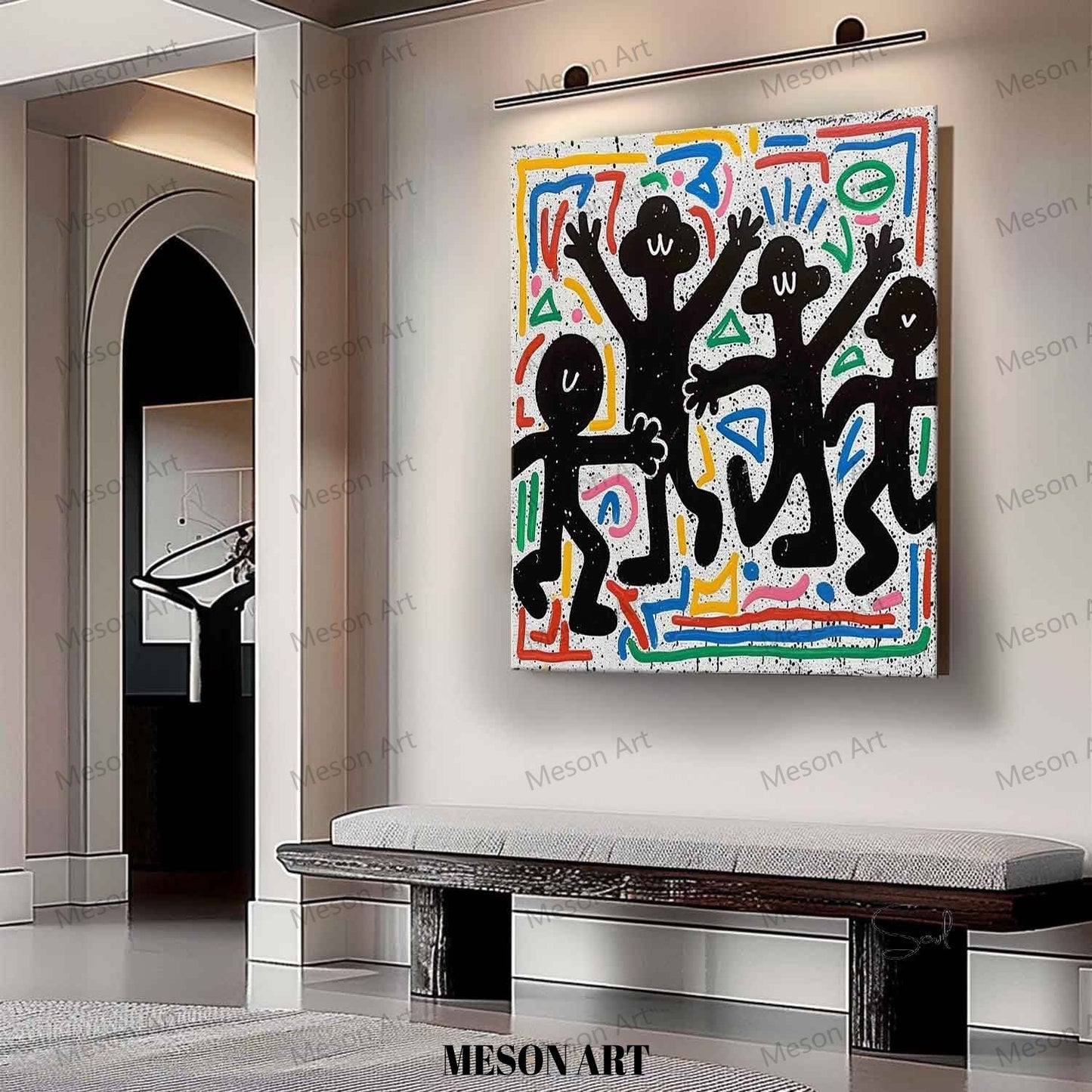 Colorful Abstract Expressionism: Vibrant Graffiti-Inspired Oil Painting for Modern Decor