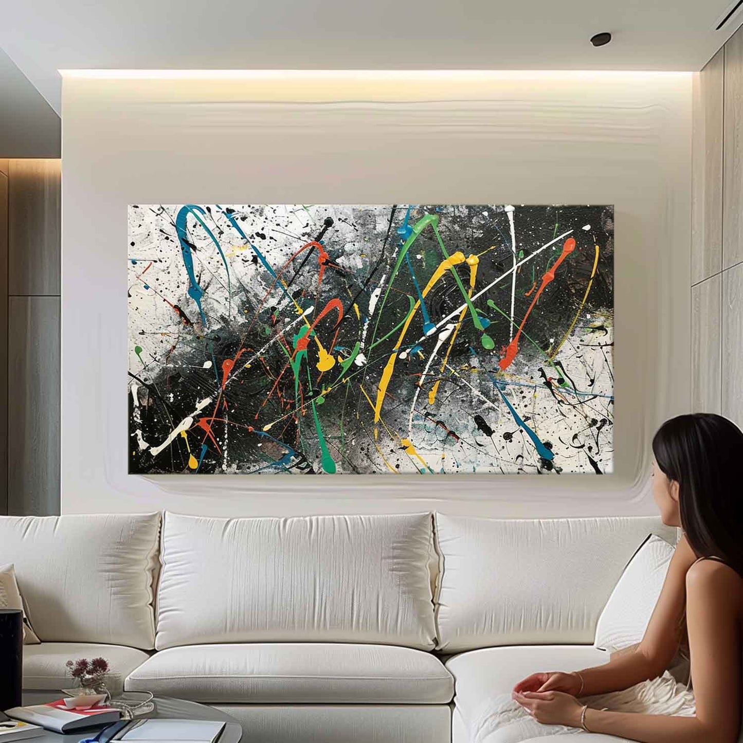 Colorful Abstract Expressionist Oil Painting for Modern Home Decor