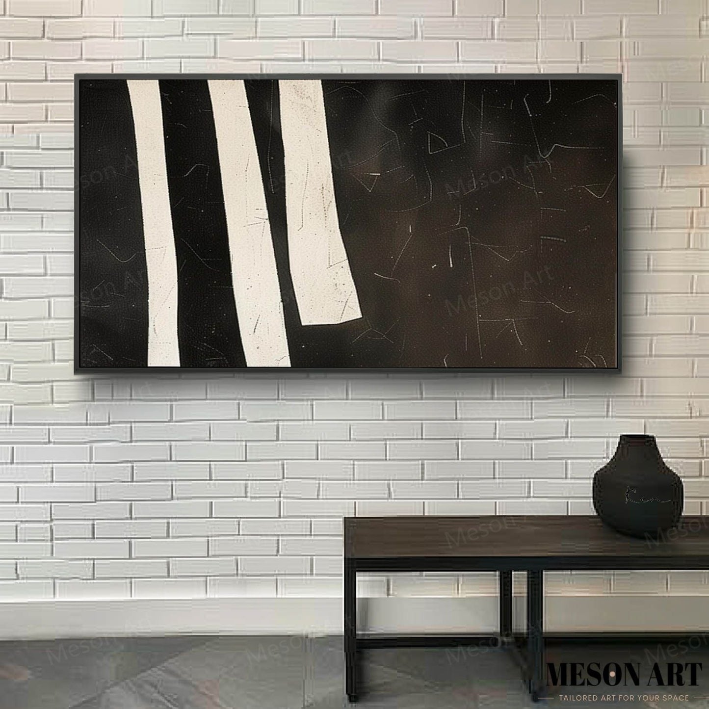 Elegant Black and White Minimalist Oil Painting for Modern Home Decor
