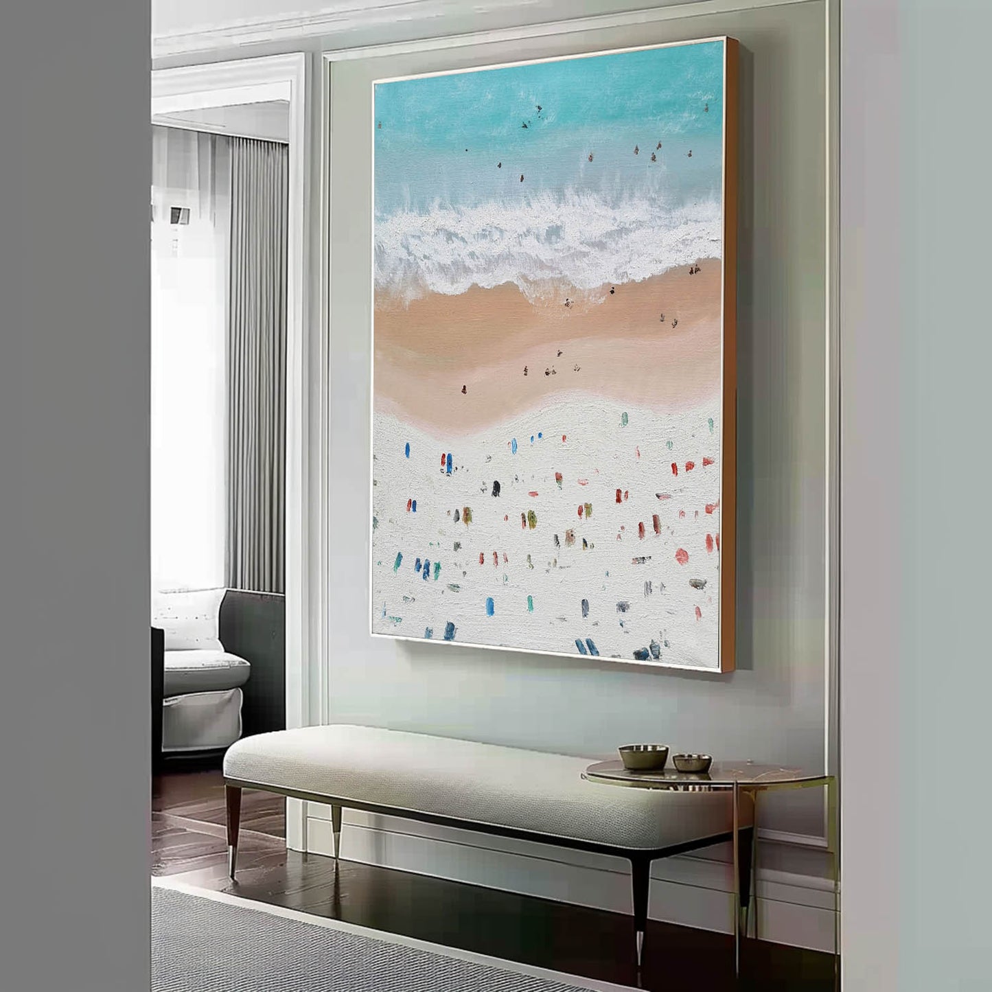 Coastal Serenity: Textured Oil Painting of Beach and Waves