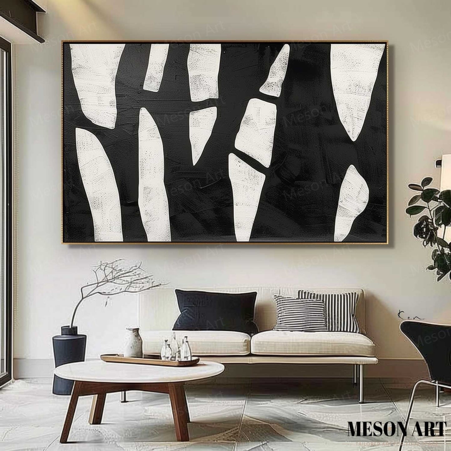 Black and White Contemporary Minimalist Oil Painting for Modern Home Decor