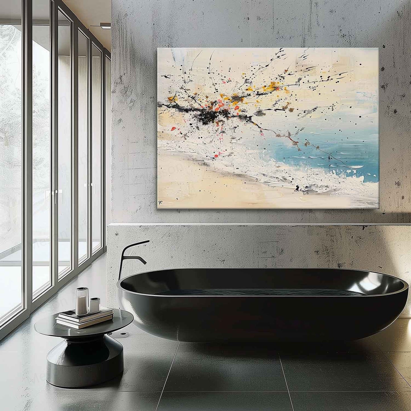 Abstract Coastal Landscape Oil Painting for Modern Home Decor