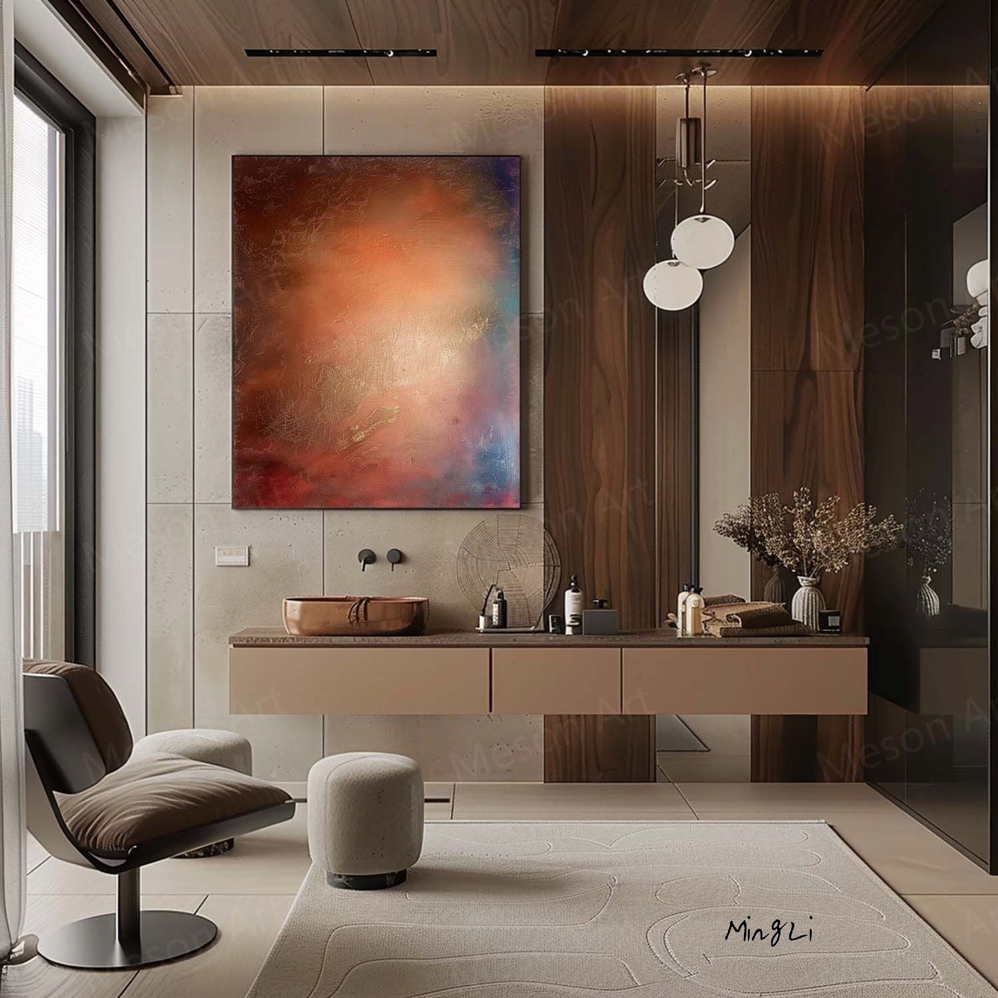 Abstract Wabi-Sabi Oil Painting for Tranquil Home Decor