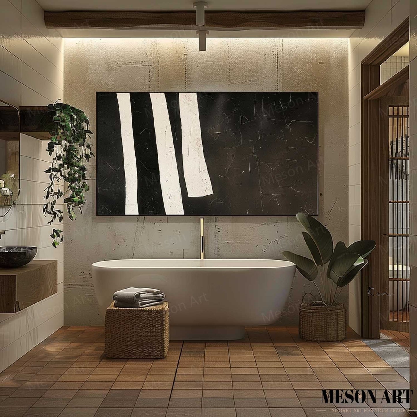 Elegant Black and White Minimalist Oil Painting for Modern Home Decor