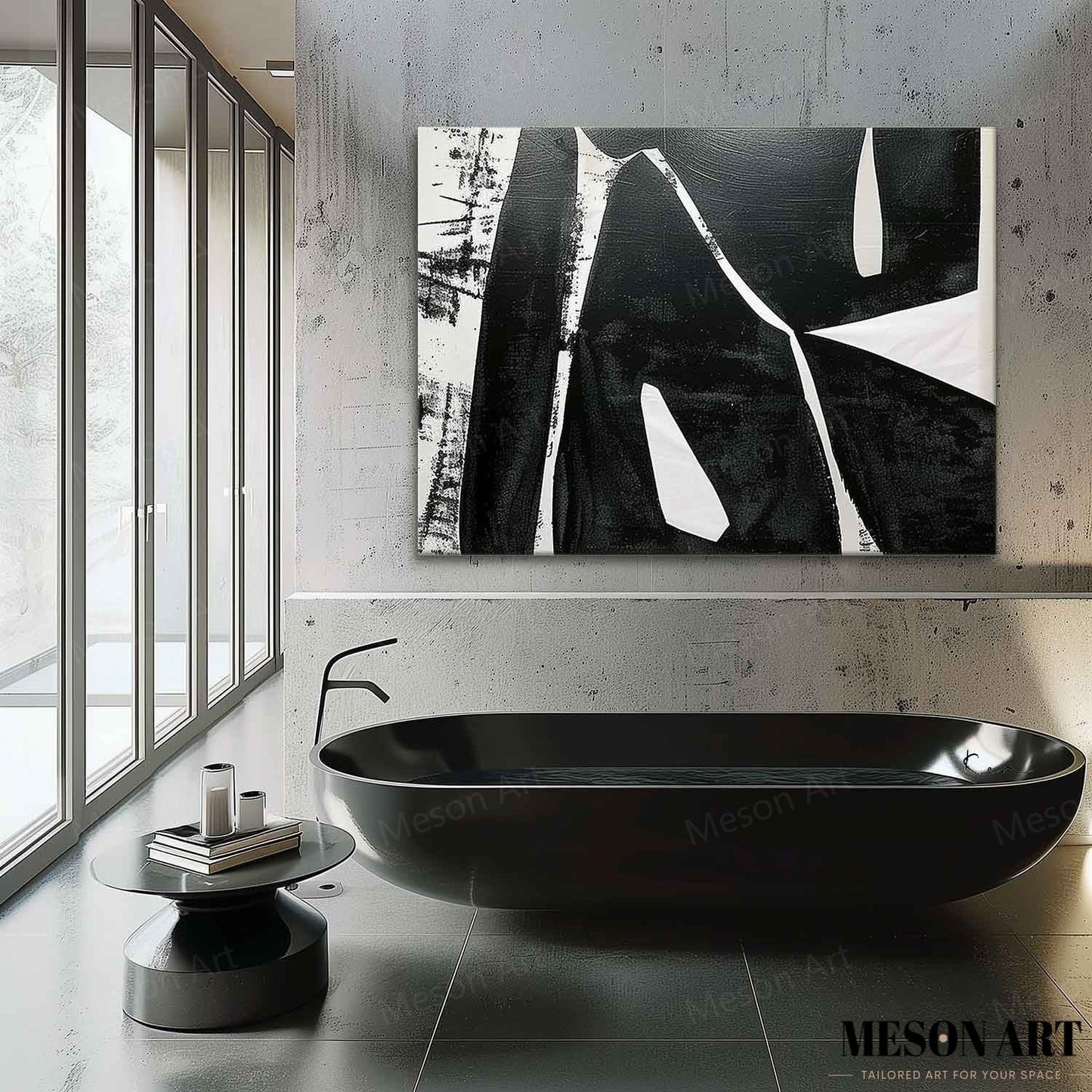 Modern Black and White Minimalist Oil Painting for Contemporary Spaces