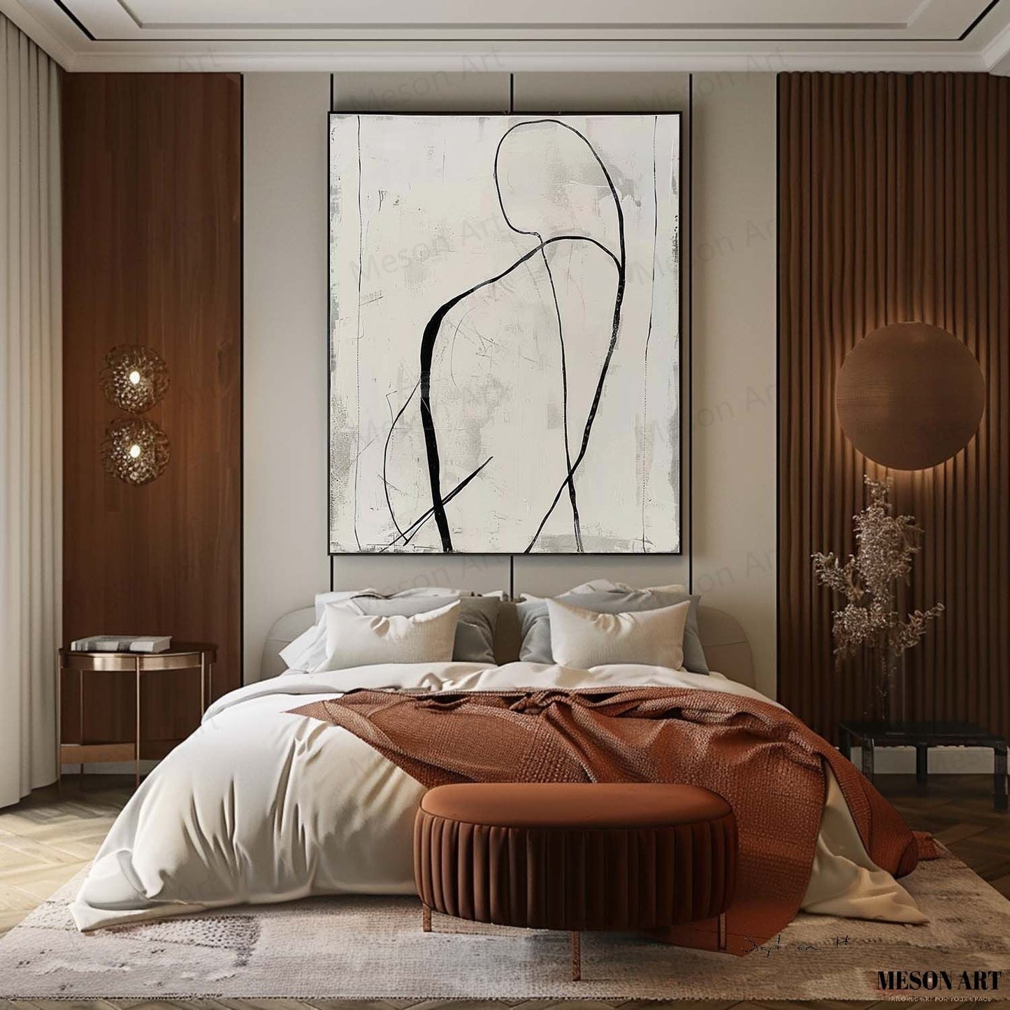 Elegant Black and White Abstract Minimalist Oil Painting for Modern Home Decor